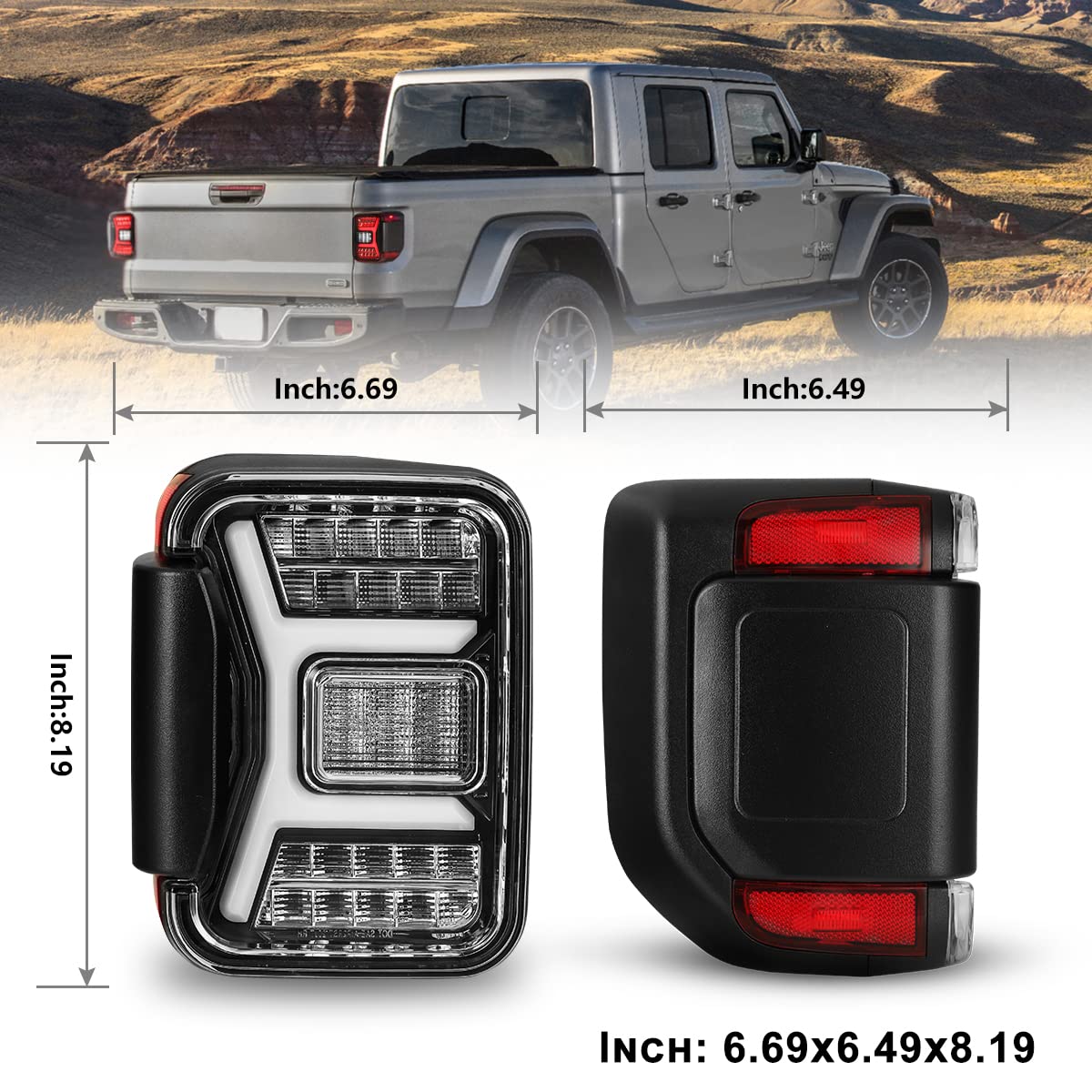 Nixon Offroad Full LED Tail Lights Assembly for Jeep Gladiator JT 2019-2025 - Sequential Turn Signals, Plug & Play (Clear Lens) - Upgrade Your Off-Road Adventure & Nighttime Safety