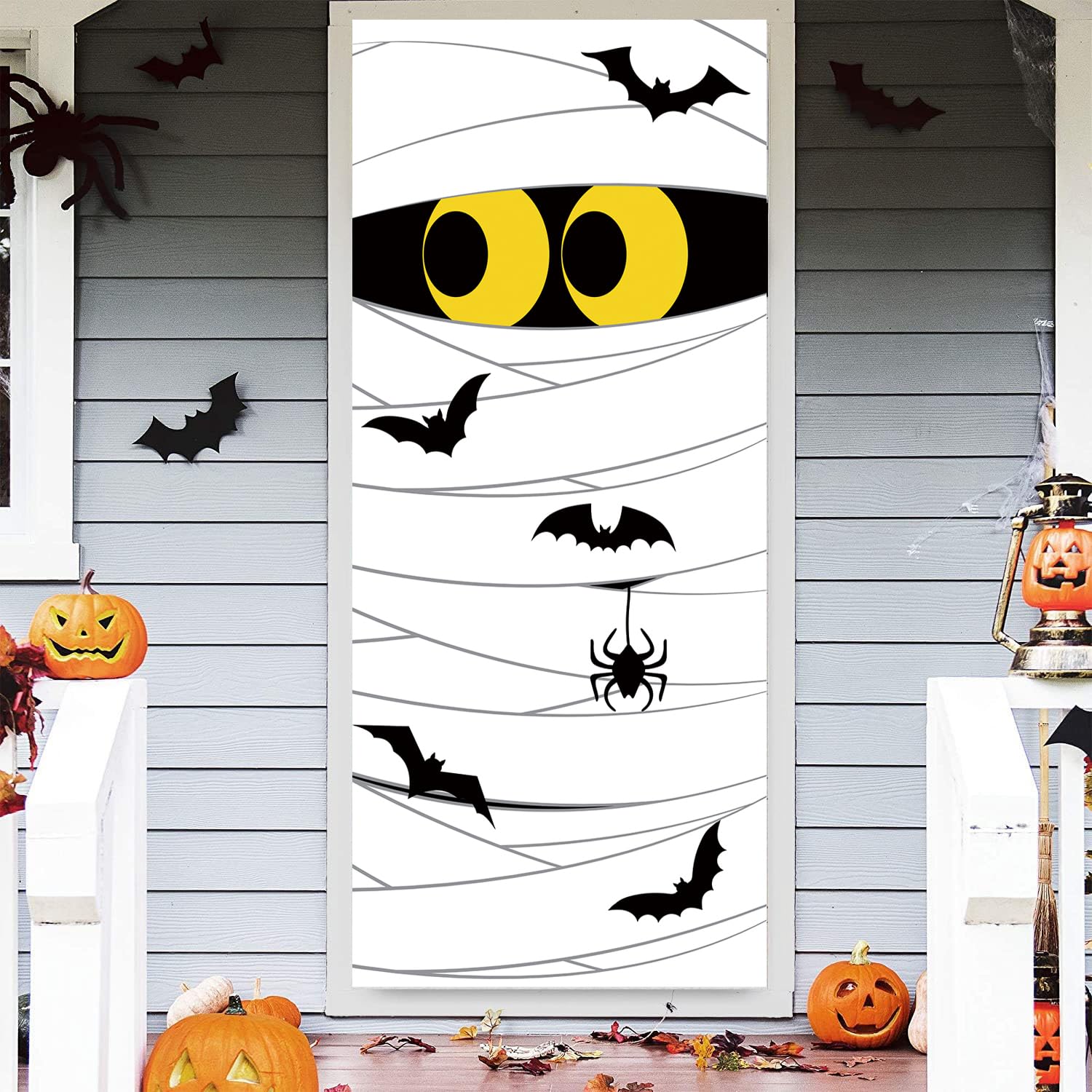 IMISHM Cute Halloween Mummy Door Cover - Spooky Indoor/Outdoor Halloween Decor for Front Door, Wall & Home - White Halloween Banner for Party & Trick-or-Treating