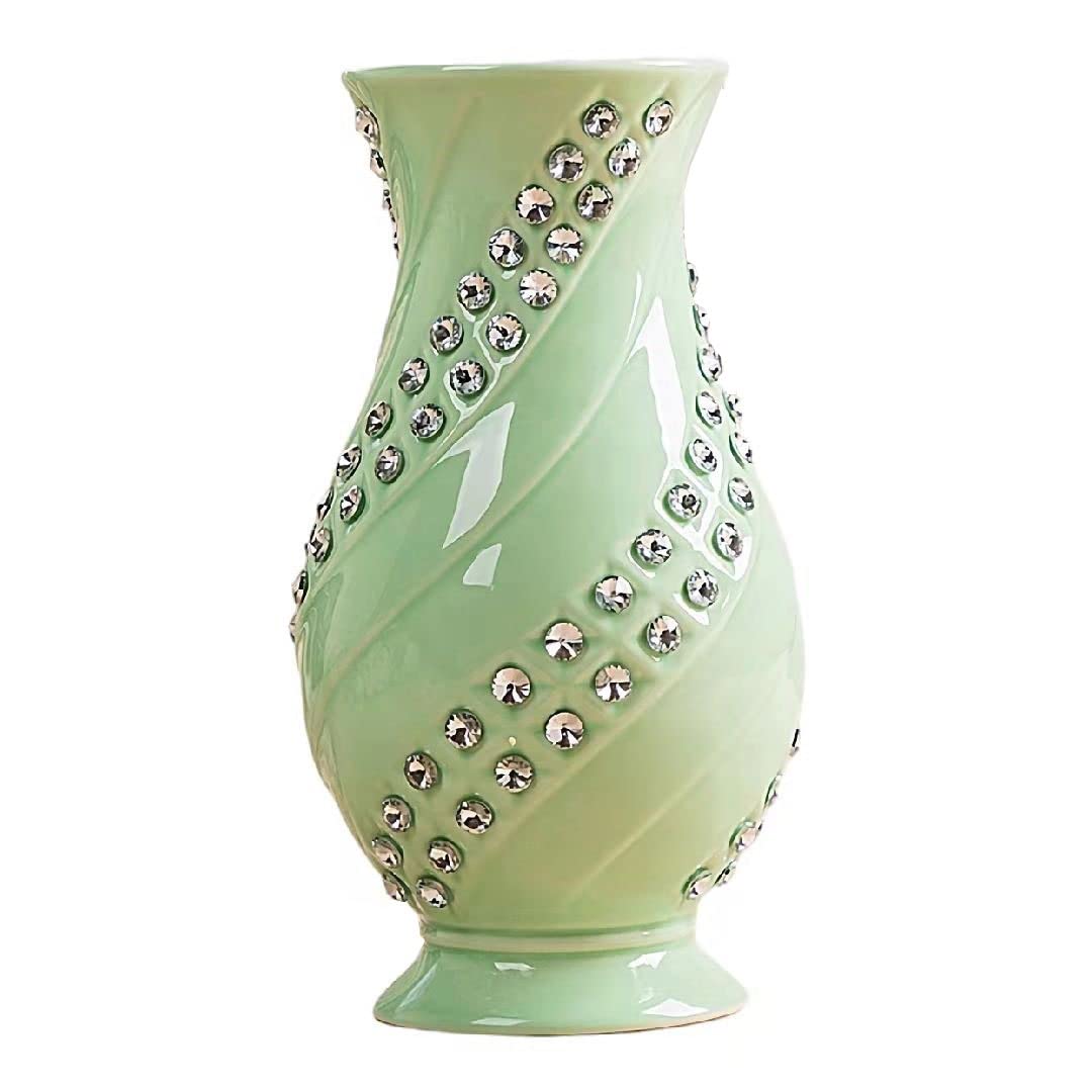 Nordic Style Minimalist Modern Handcrafted Diamond Ceramic Vase - Green Large Home Decor for Living Room, Office Desk & Wedding Centerpiece | Elegant Floral Arrangement Display