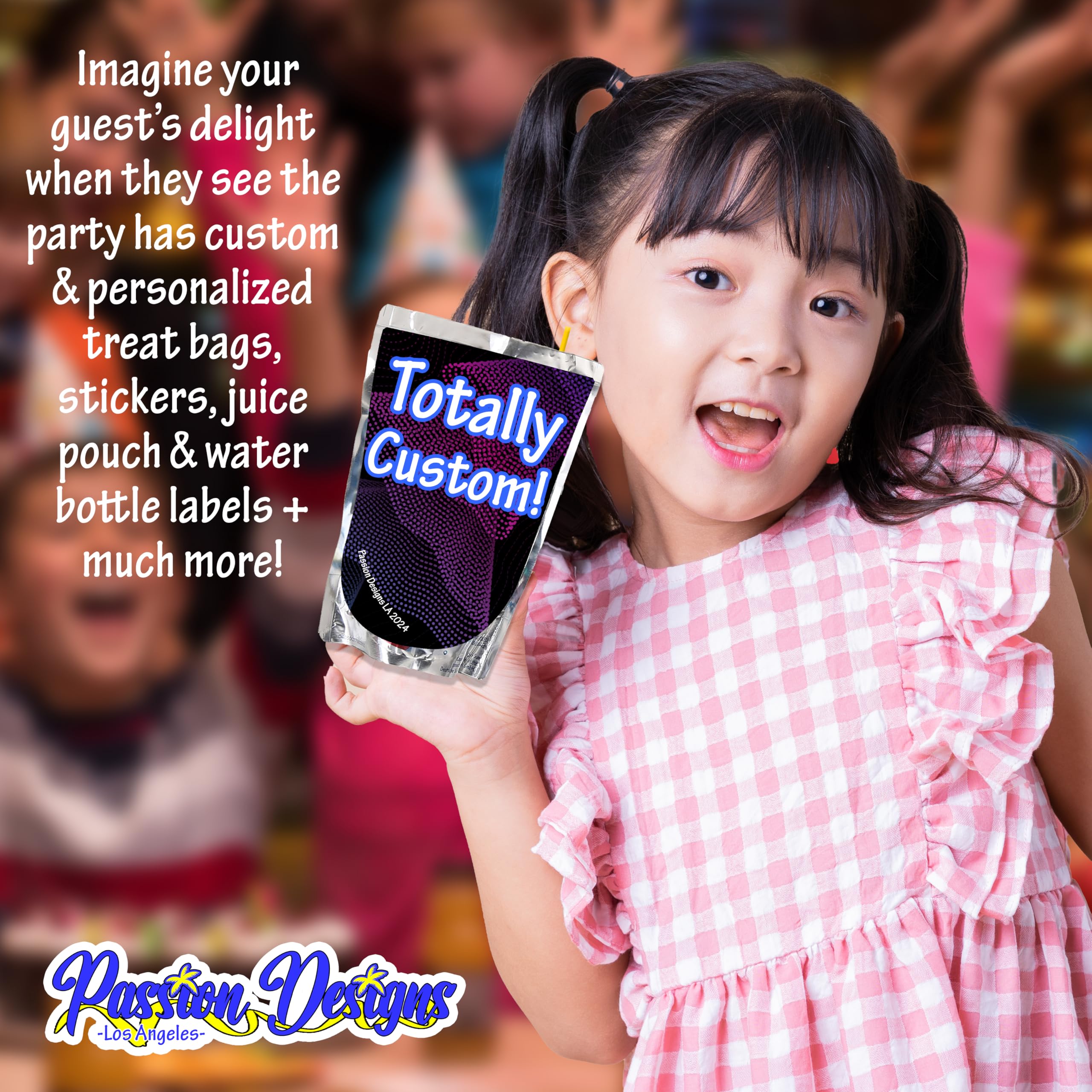 Personalized Juice Pouch Labels - Custom Birthday Party Favors & Celebration Decorations - 32 Pack Waterproof Stickers for Kids Parties, Baby Showers & School Events