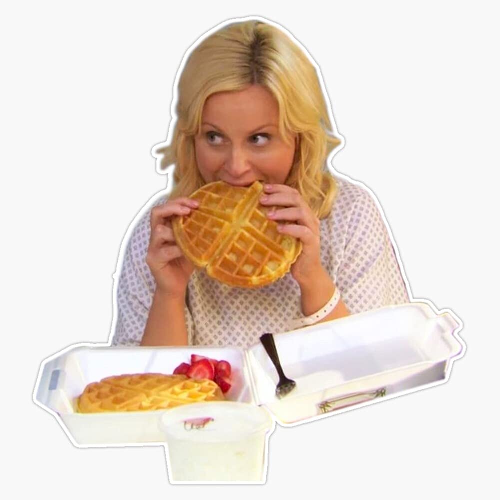 Leslie Knope Eating Waffle Vinyl Decal Sticker - 5 Inch Waterproof Car Bumper Sticker for Vehicles, Laptops & Windows - Perfect for Parks and Recreation Fans, Office Decor, and Car Accessories
