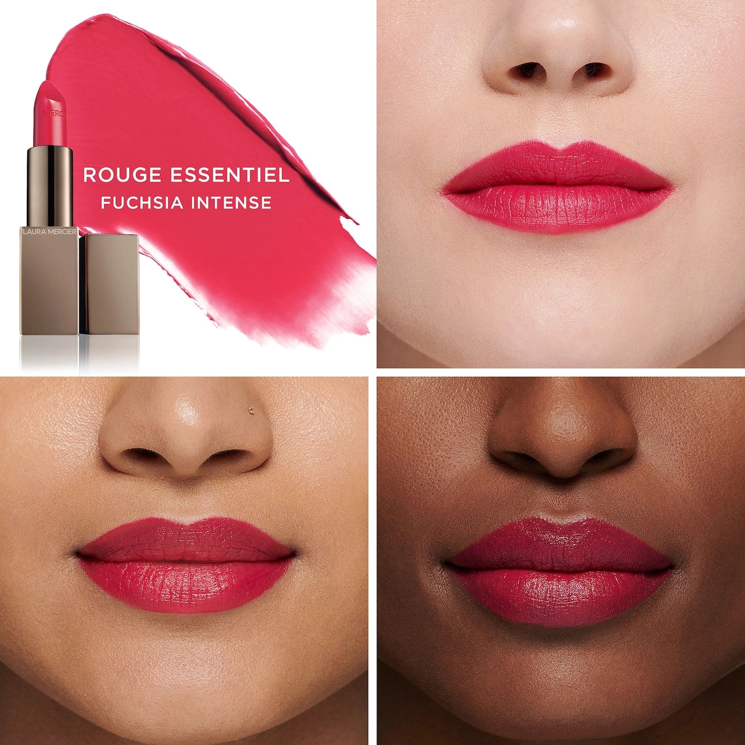 Laura Mercier Rouge Essentiel Silky Crème Lipstick - Fuchsia Intense (New in Box) | Long-Lasting Hydrating Lip Color for Day & Night Wear, Perfect for Parties, Dates & Special Occasions