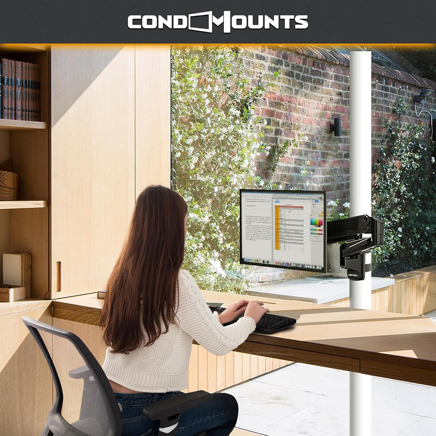 CondoMounts CLMMMAB2022 Full Motion Monitor Mount for Workbench & Pallet Rack - No Drill Gas Spring Arm with VESA Plate, Holds 18lbs & Up to 32-inch Screens (Black) - Perfect for Warehouse, Workshop & Industrial Workspaces