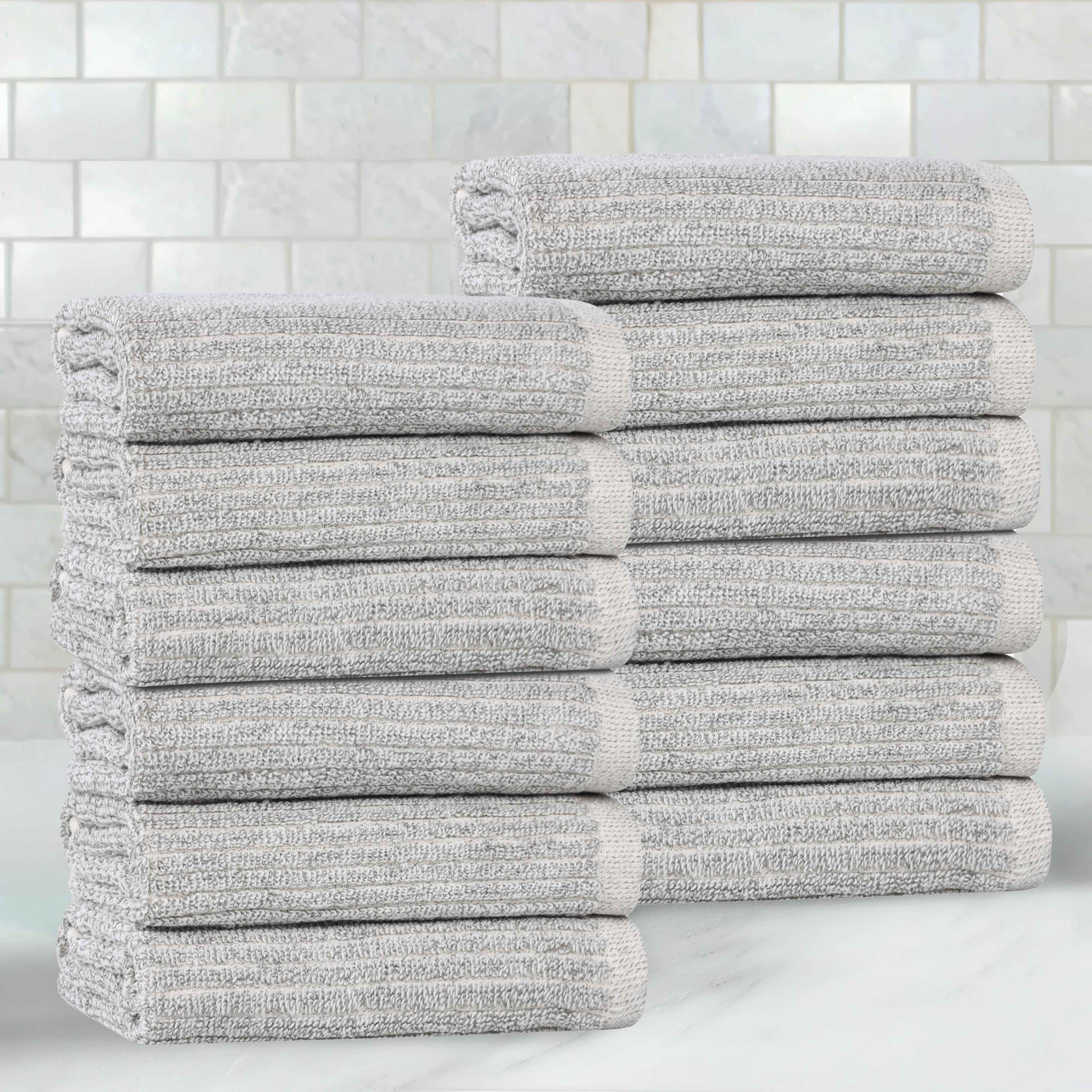 Premium Cotton Blend Solid Ribbed Face Towels & Washcloths Set of 12 - Soft, Absorbent & Quick-Drying for Spa, Bathroom & Travel Use