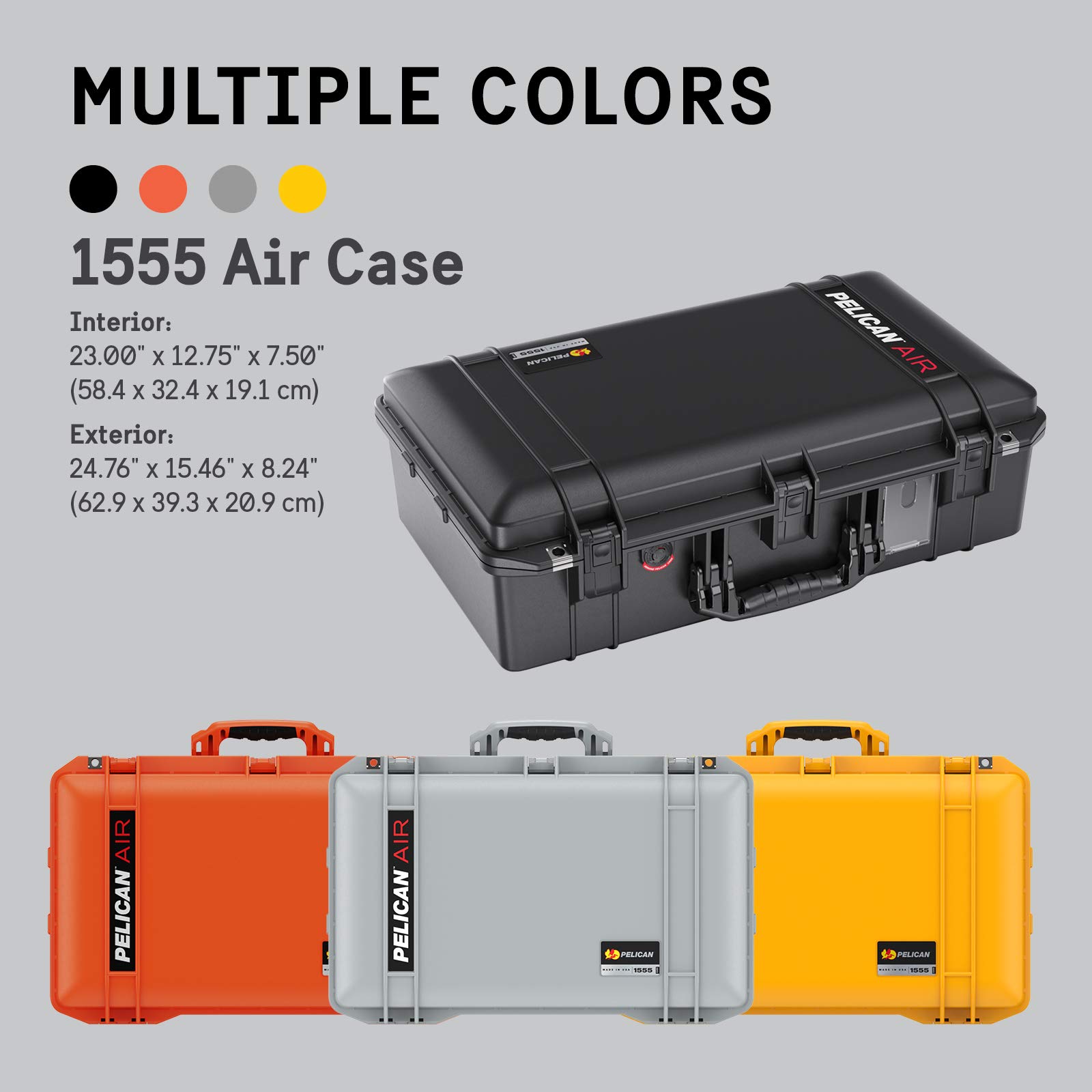 Pelican Air 1555 Waterproof Hard Case - Silver | Lightweight Travel & Equipment Protection | Perfect for Camera Gear, Electronics & Outdoor Adventures