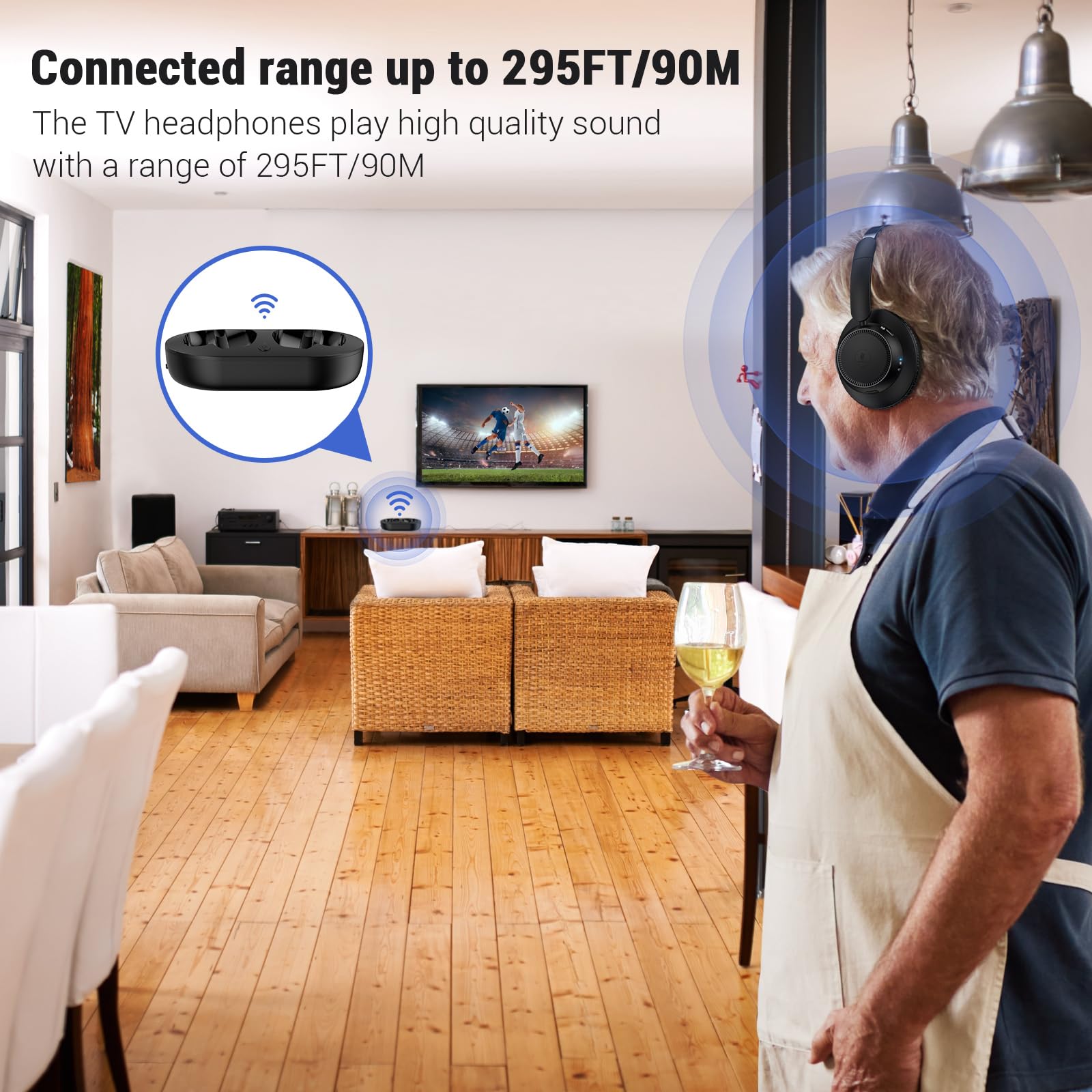 ROSIDA Wireless TV Headphones for Seniors - Bluetooth Over-Ear Headphones with Transmitter & Charging Base, No Audio Delay, Perfect for Watching TV, Ideal Gift for Elderly Parents (Iron Black) - Enjoy Comfortable TV Viewing at Home or in Nursing Homes