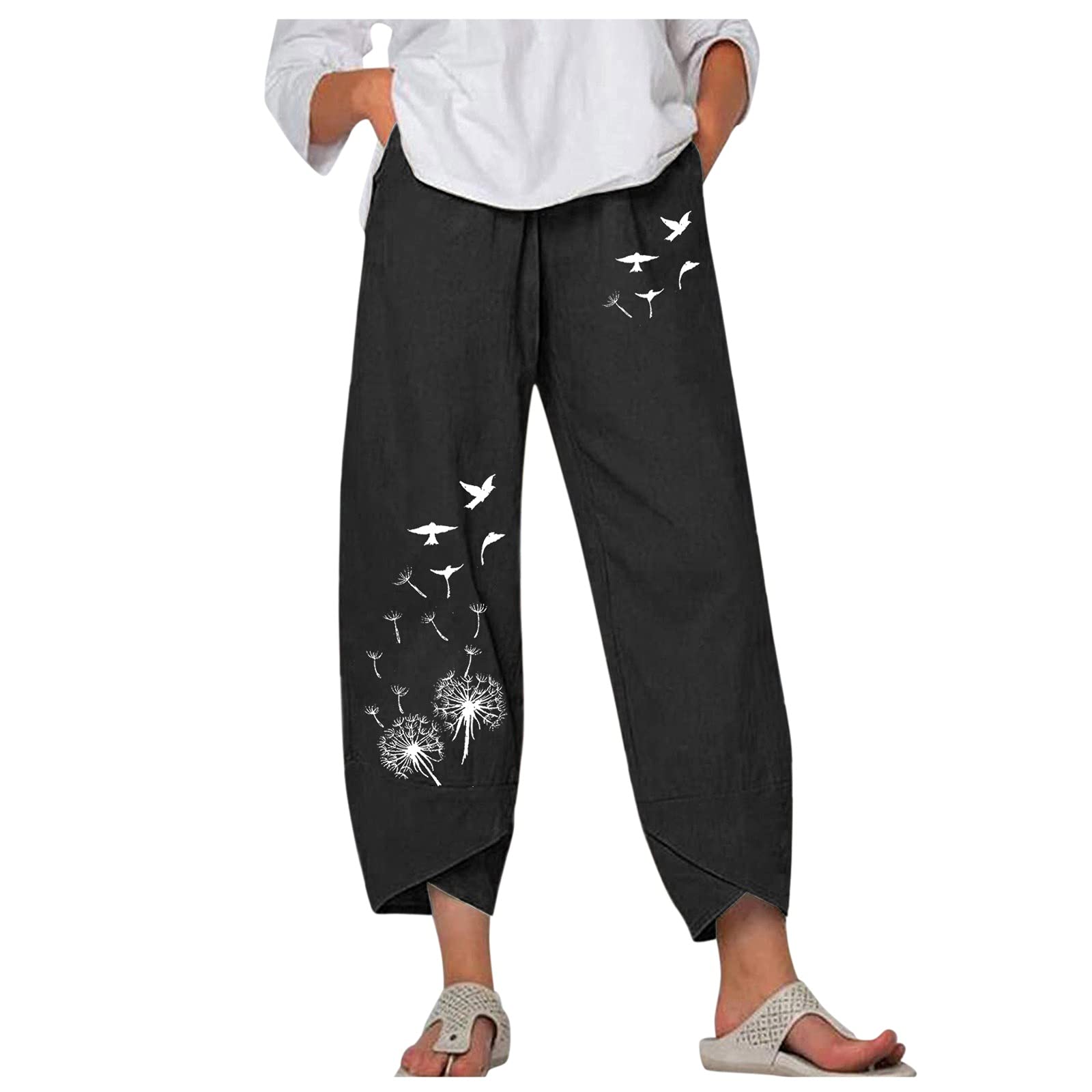 Kingspinner Women's Plus Size Linen Capri Pants - Elastic Waist Cropped Trousers for Casual Wear | Perfect for Summer, Travel & Office