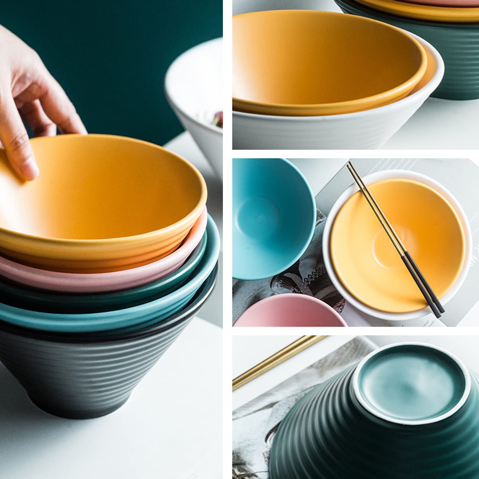 Premium Ceramic Ramen Bowl Set - 8pcs Unbreakable Large Soup & Rice Bowls, Microwave & Dishwasher Safe, Thickened Household Tableware (Multicolor) - Perfect for Asian Noodles, Pho, Udon, Soups & Family Dining