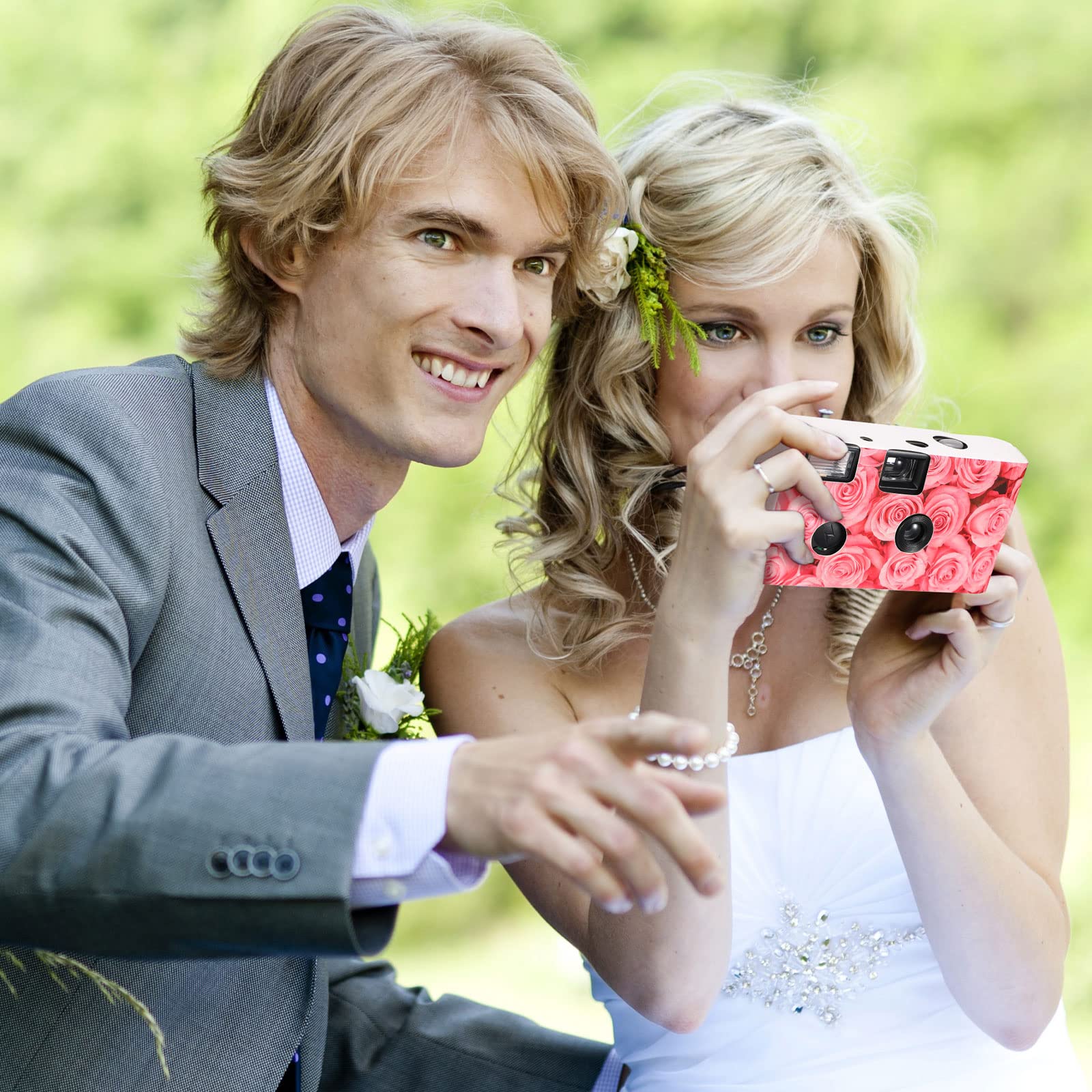 12 Pack Disposable Film Cameras with Flash - Single Use Wedding Cameras for Parties, Travel, Anniversaries & Camping (Pink Rose) - Perfect for Capturing Memories at Events & Special Occasions