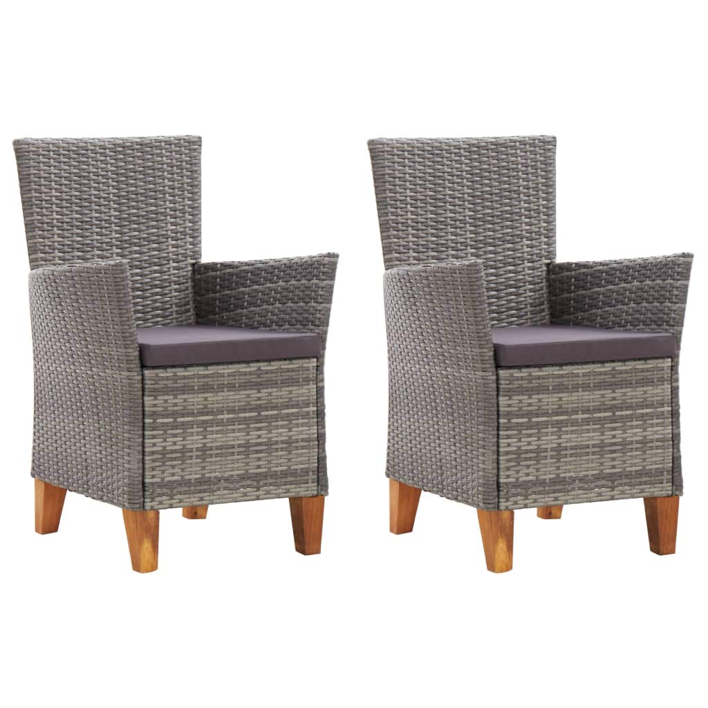 vidaXL 2-Piece Outdoor Garden Chairs with Cushions - Poly Rattan Patio Furniture Set for Yard, Deck, Porch - Gray Lounge Chairs 23.2