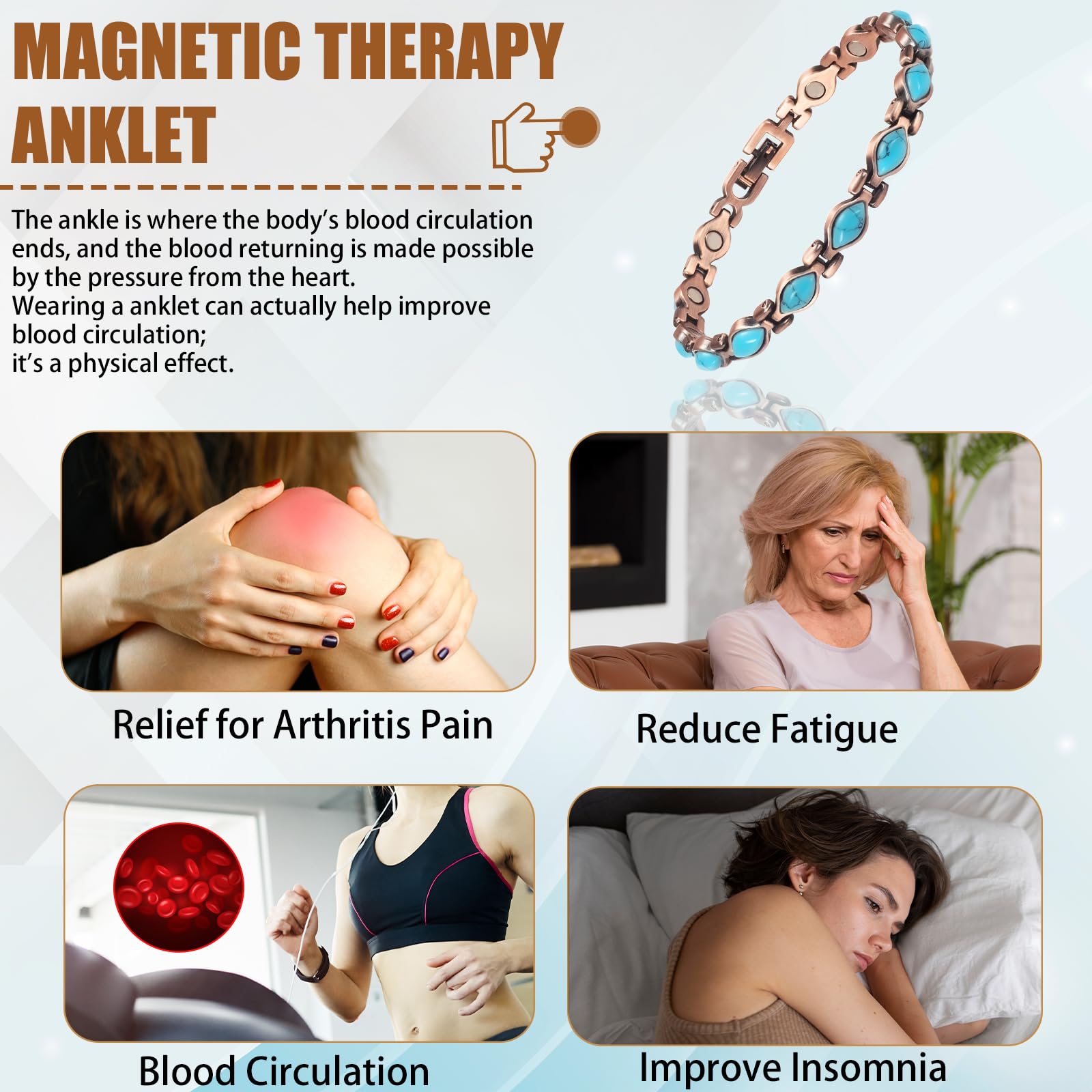 Copper Magnetic Anklet for Women - Pure Copper Ankle Bracelet with Magnet Therapy for Pain Relief & Circulation - Perfect for Yoga, Meditation & Everyday Wellness