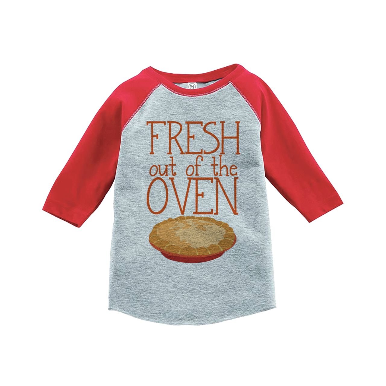 Custom Baby Thanksgiving 'Fresh Out of The Oven' Red Raglan Shirt - Cute Holiday Outfit for Family Photos & Turkey Day Celebrations