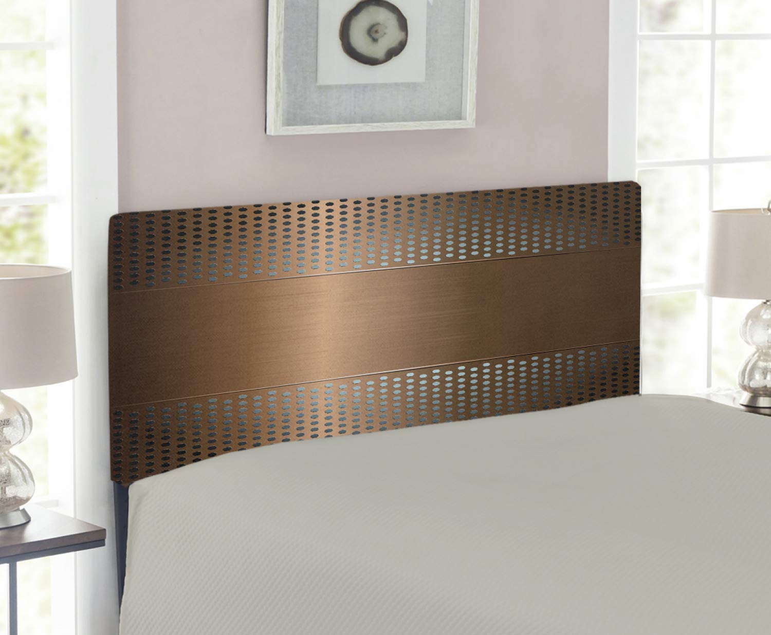 Ambesonne Industrial Headboard - Perforated Grid Plate Steel Dots Design, Futuristic Technology Themed Upholstered Metal Bed Headboard with Memory Foam, Twin Size, Umber Ombre - Perfect for Modern Bedrooms, Lofts & Industrial Style Home Decor