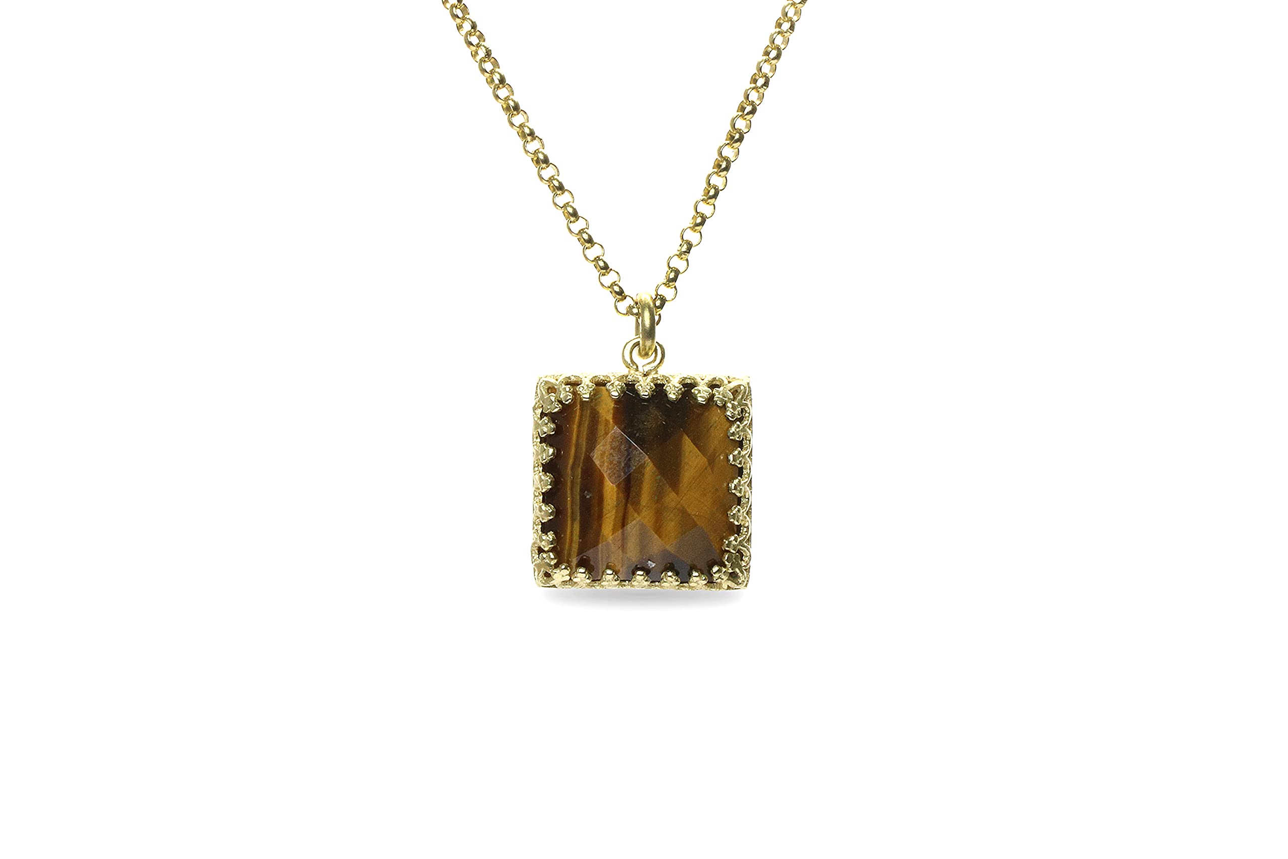 Square Tiger Eye Necklace - 14k Rose Gold Gemstone Pendant for Women | Handcrafted Jewelry, Unique Gift for Her | Perfect for Everyday Wear, Office & Special Occasions