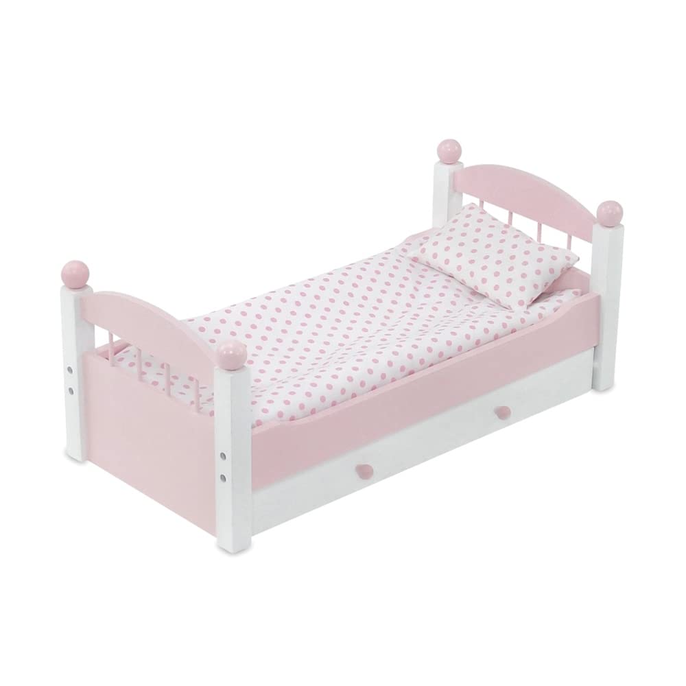 Emily Rose 18 Inch Doll Pink Trundle Single Bed with Bedding Set & Storage Drawer - Perfect for 14-19