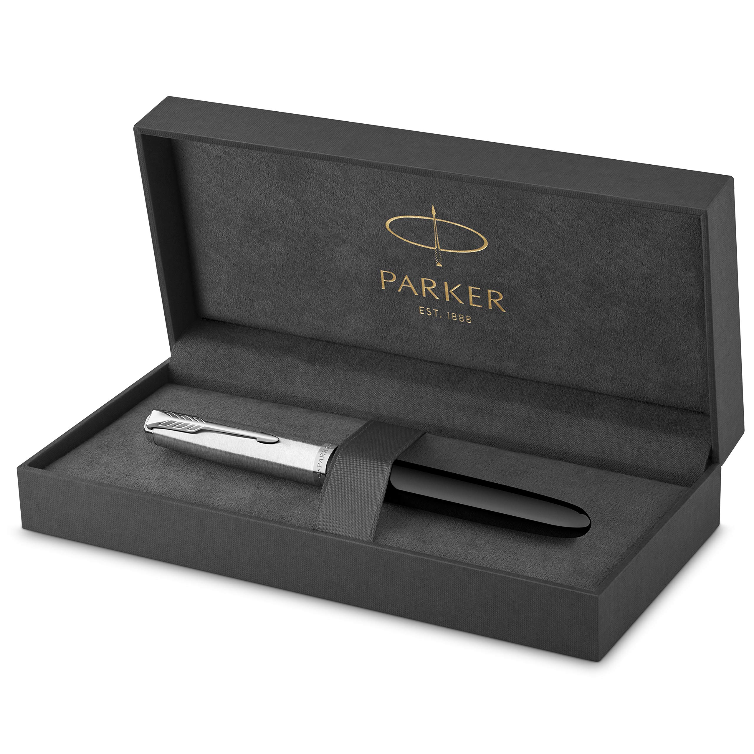 Parker 51 Fountain Pen - Black with Chrome Trim - Fine Nib & Black Ink Cartridge - Luxury Writing Instrument - Perfect for Business, Calligraphy & Gift Giving