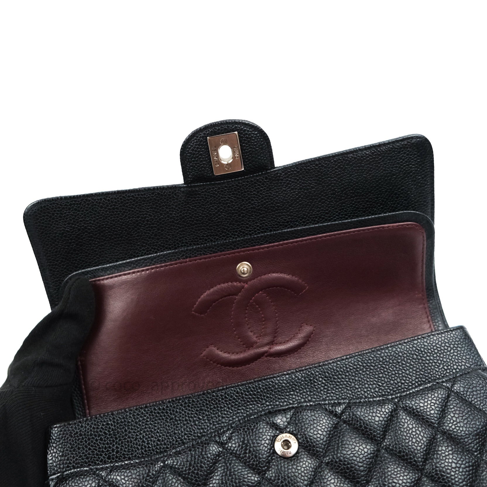 Chanel Classic Double Flap Bag M/L Size in Black Caviar Leather with Silver Hardware - Luxury Handbag for Women, Perfect for Work, Evening Events & Special Occasions