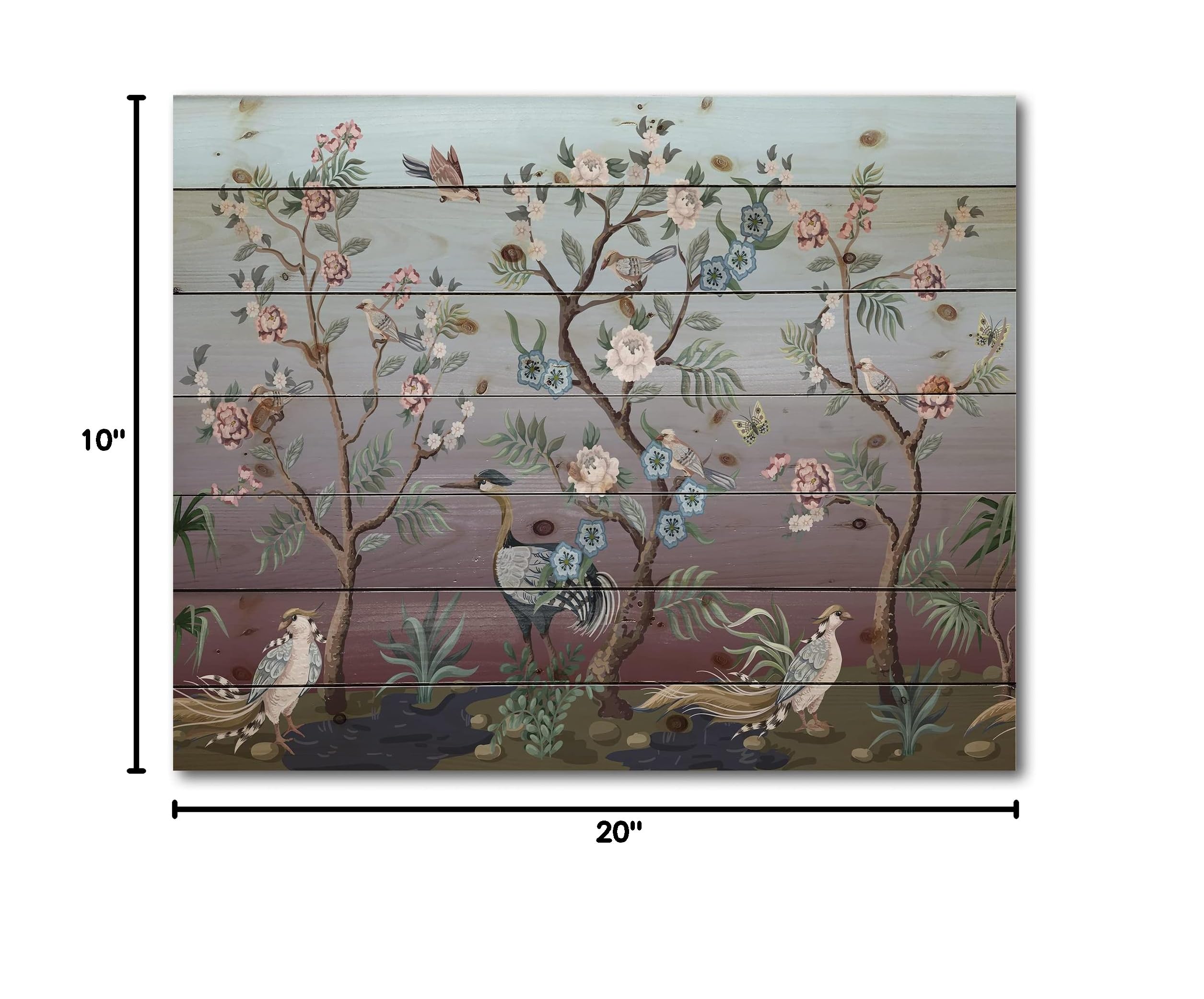 DesignQ Chinoiserie Blue Traditional Wood Wall Art with Birds & Peonies - Handcrafted Pine Wood Wall Decor for Living Room, Bedroom & Office