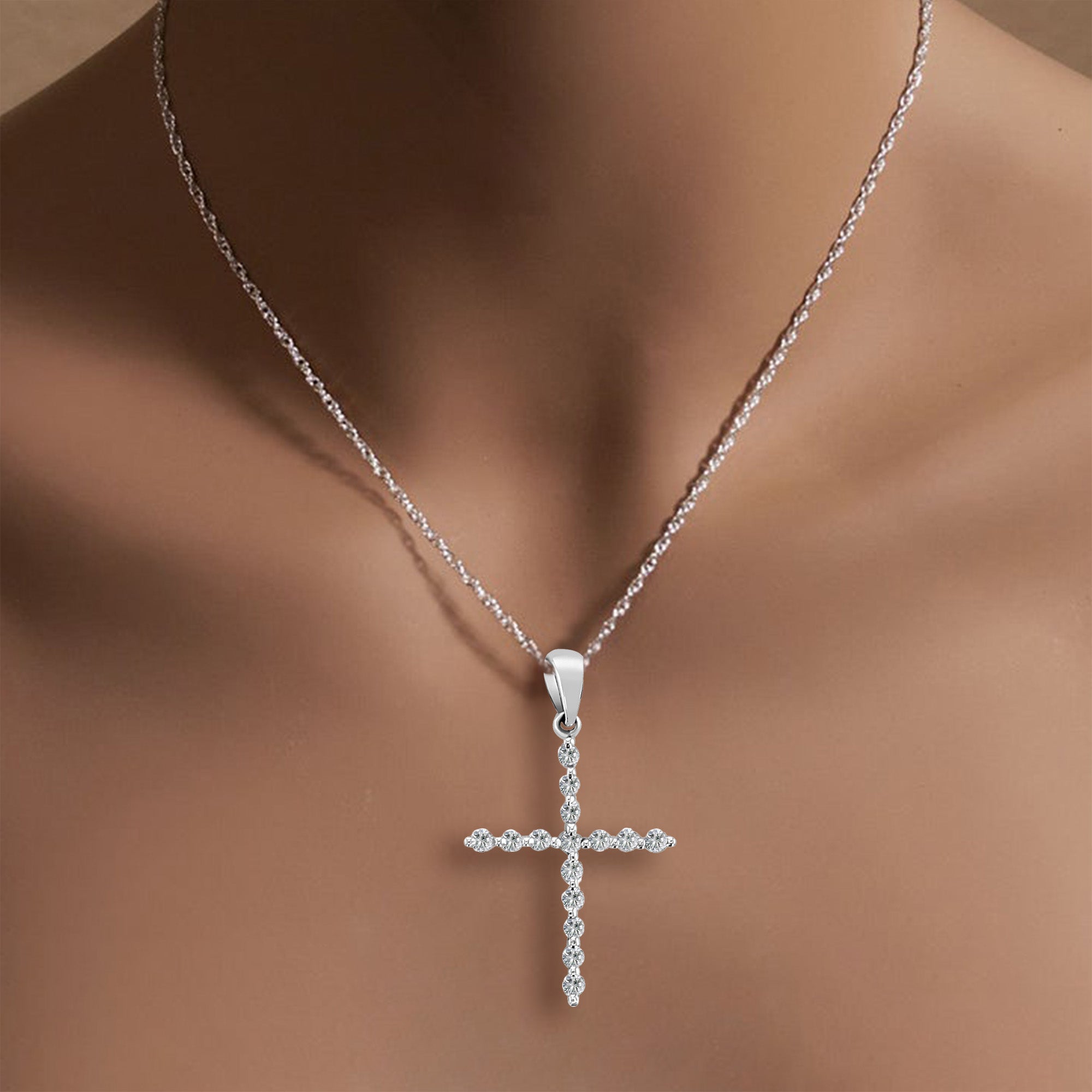 0.25 Carat Diamond Cross Pendant Necklace for Women - Elegant 14K Gold Religious Jewelry Gift for Baptism, Confirmation & Everyday Wear