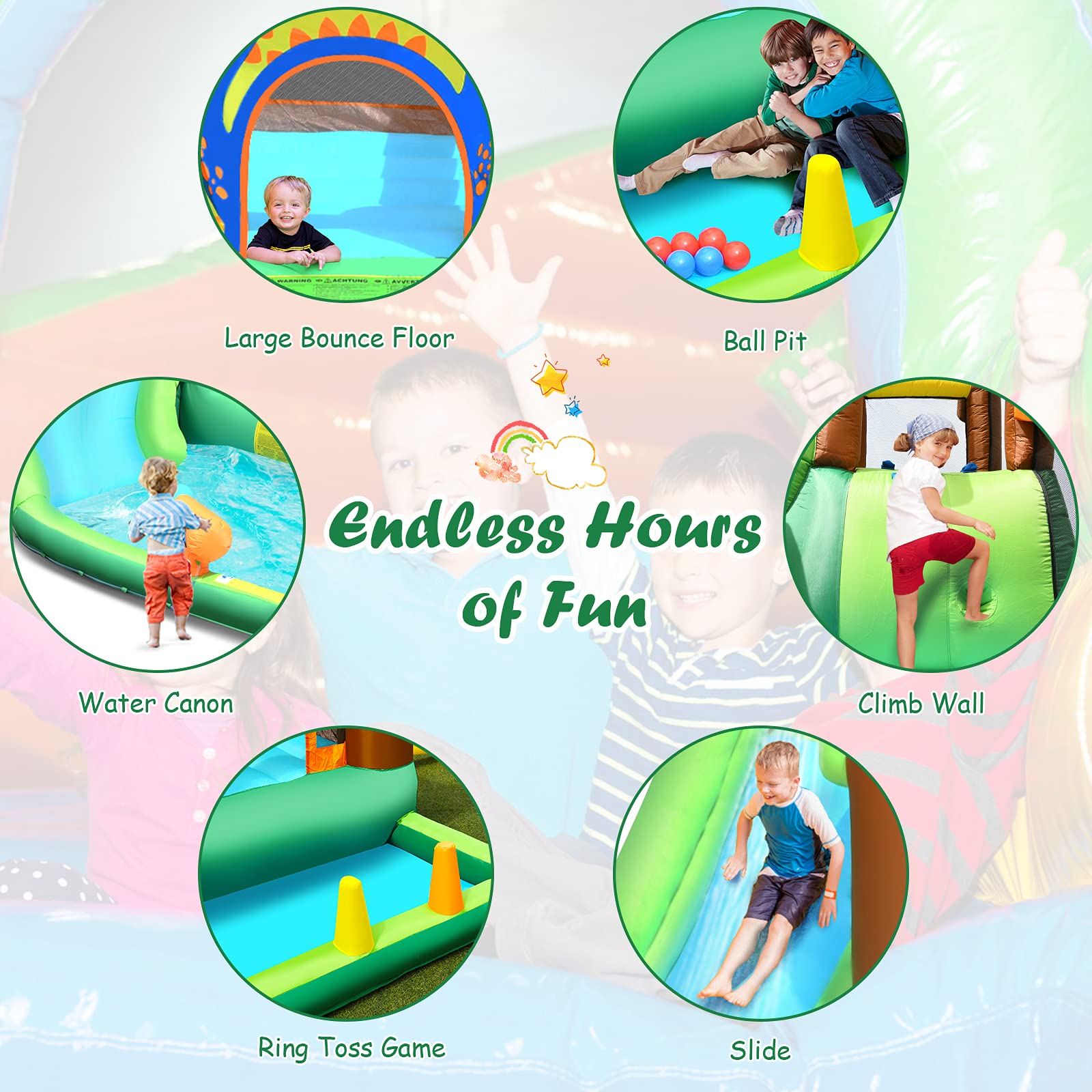 **BOUNTECH 6-in-1 Inflatable Water Slide & Bounce House Combo for Kids - Splash Pool, Climbing Wall, 750W Blower - Outdoor Backyard Water Park for Summer Fun, Birthday Parties & Family Gatherings**