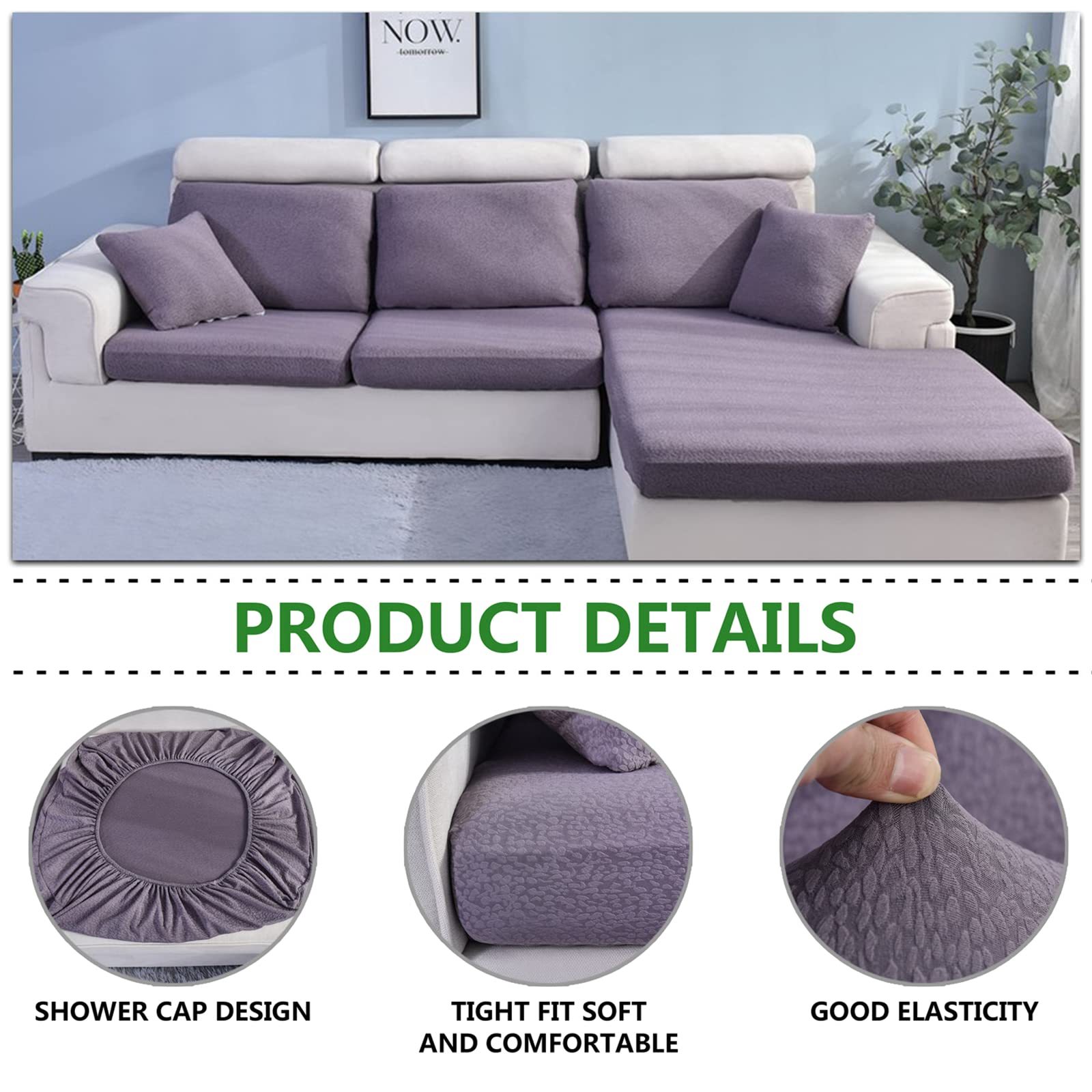 Premium Stretch Waterproof Sofa Cushion Cover - High Elastic Fabric Slipcover for Couches & Chairs | Water-Repellent & Durable (Purple Gray, 1-Seater) | Perfect for Living Room, Bedroom & Office Furniture Protection