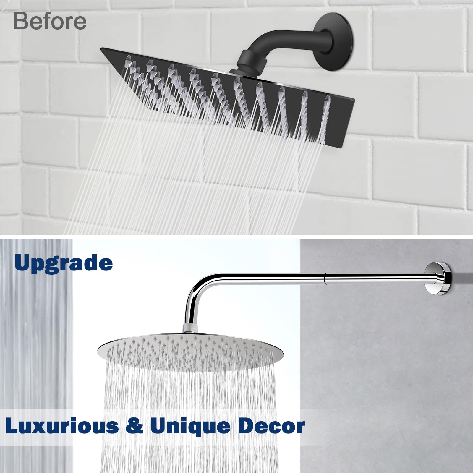 NearMoon 20 Inch Stainless Steel Shower Arm with Flange - Wall-Mounted Chrome Shower Head Extension for Bathroom & Spa - Perfect for Home, Hotel, and Gym Installations