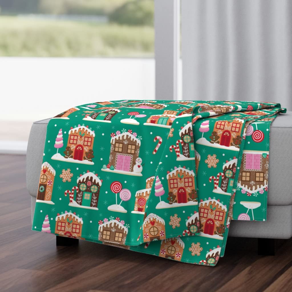Luxe Velvet Throw Blanket 50x70 Inches - Christmas Gingerbread House Candy Cookies Winter Holiday Design | Cozy Sofa Blanket for Living Room, Bed Decor & Seasonal Gift