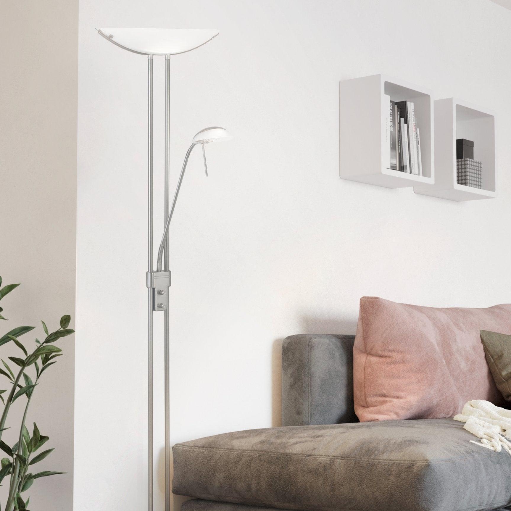 Eglo Baya Nickel Mother & Child Floor Lamp - Modern Nursery Lighting for Bedroom & Living Room - Dimmable LED Light for Cozy Ambiance