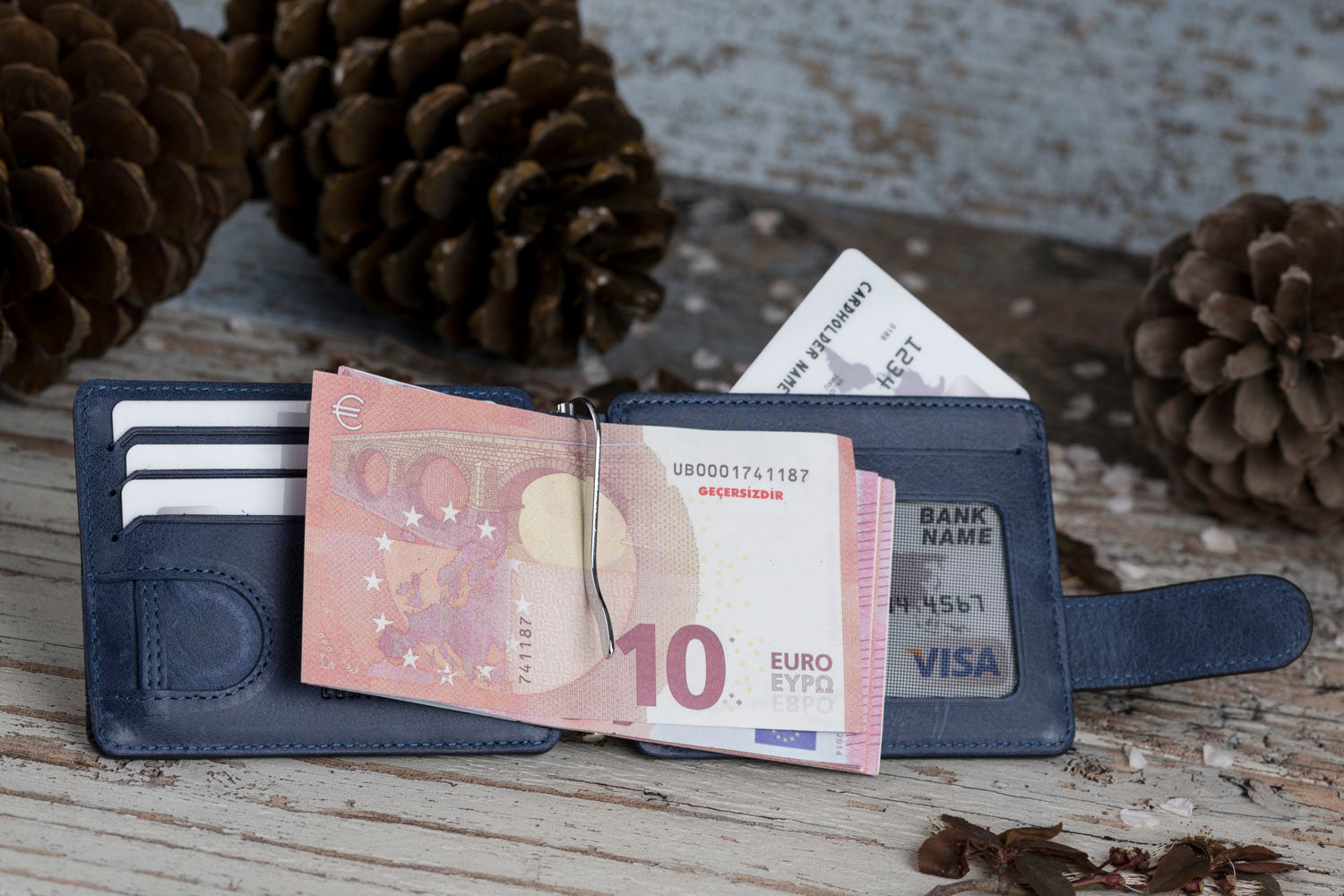 Premium Two-Sided Full Grain Leather Wallet for Men - Blue - Perfect for Everyday Use & Travel Accessories