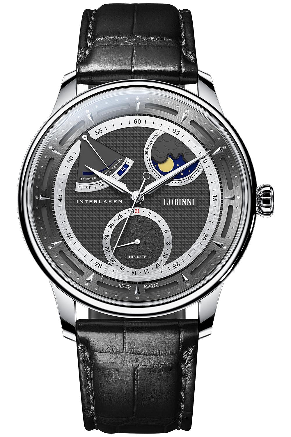LOBINNI Men's Moon Phase Automatic Mechanical Watch - Waterproof Luxury Dress Wristwatch for Men | Perfect for Business, Formal Events & Gift Giving