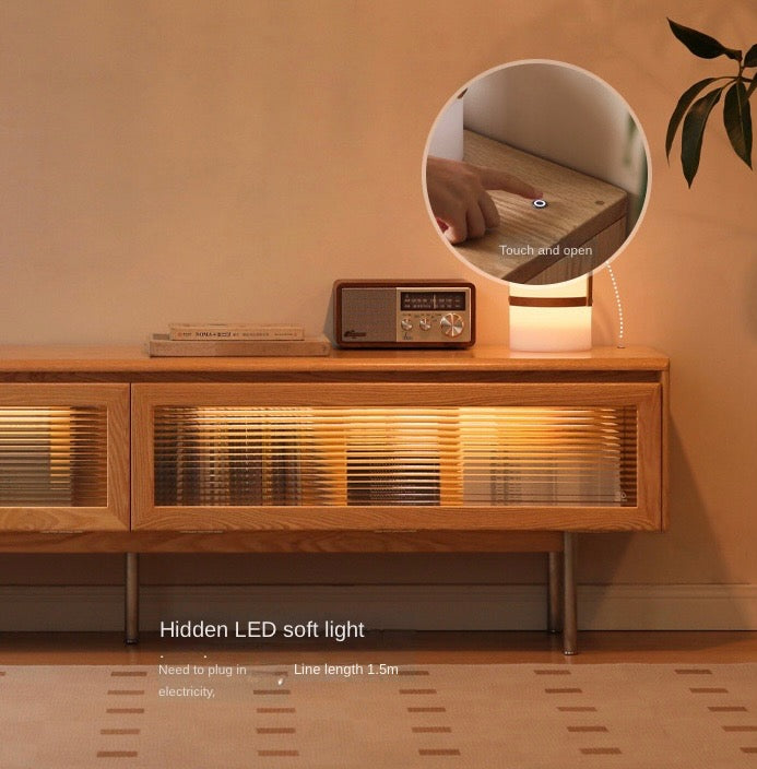 Modern Oak Solid Wood TV Stand with LED Ambient Lighting - Minimalist Design for Living Room, Bedroom & Home Theater Entertainment Centers
