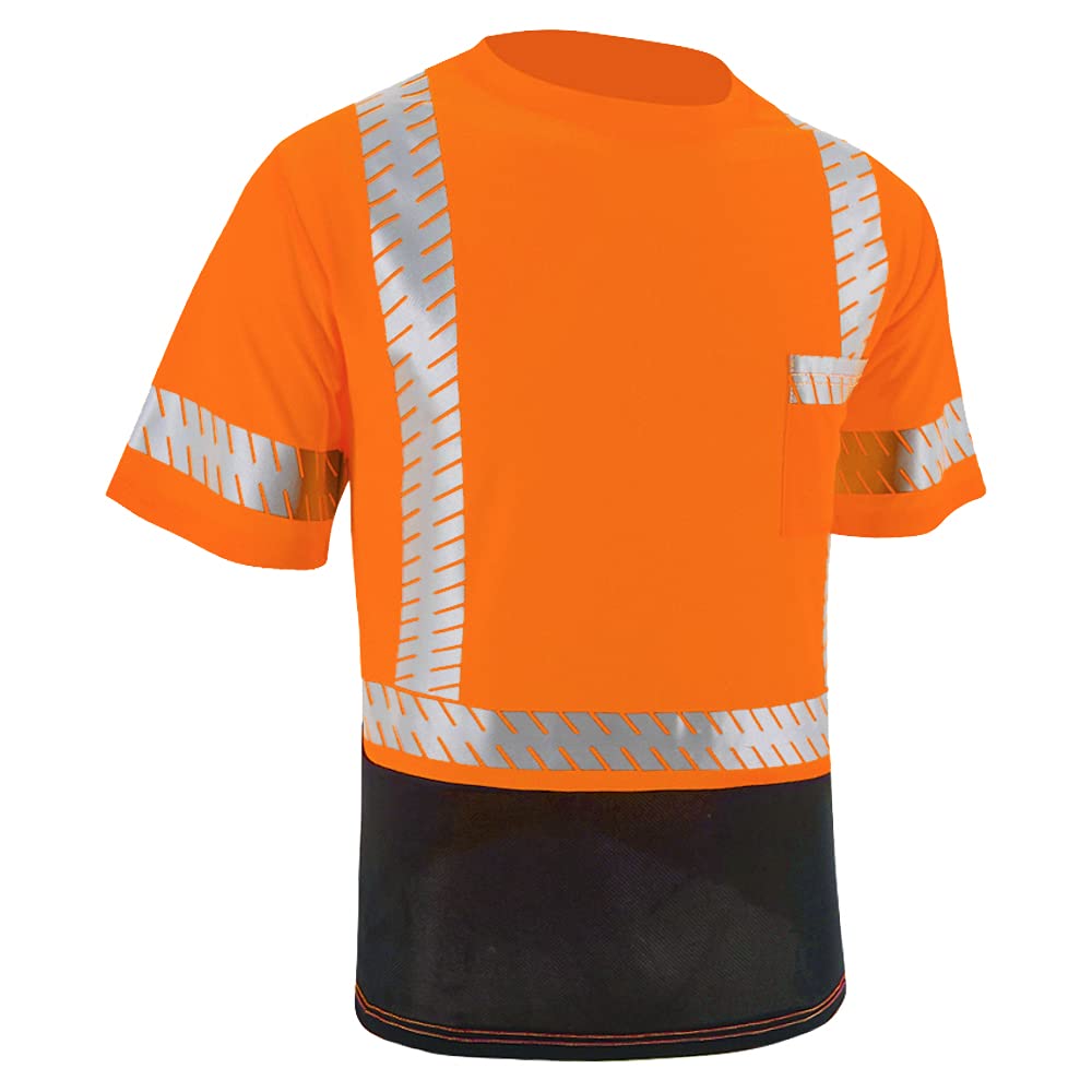 ANSI Class 3 High Visibility Safety Shirts with Reflective Strips - Black Construction Work Shirts for Men - Ideal for Road Work, Night Shift & Hazardous Job Sites