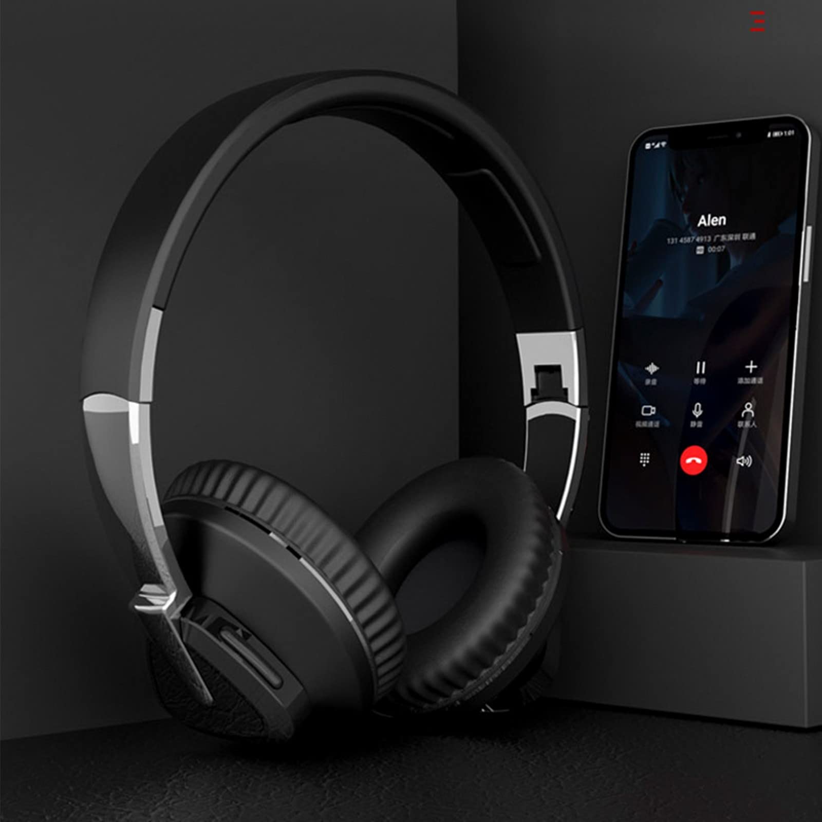 Foldable Wireless Bluetooth Headphones with Soft Earmuffs - Lightweight Over-Ear Headset with Stereo Bass for Phone, PC, Home & Office Use - Adjustable Noise Cancelling Headphones for Travel, Work & Gaming (Black)