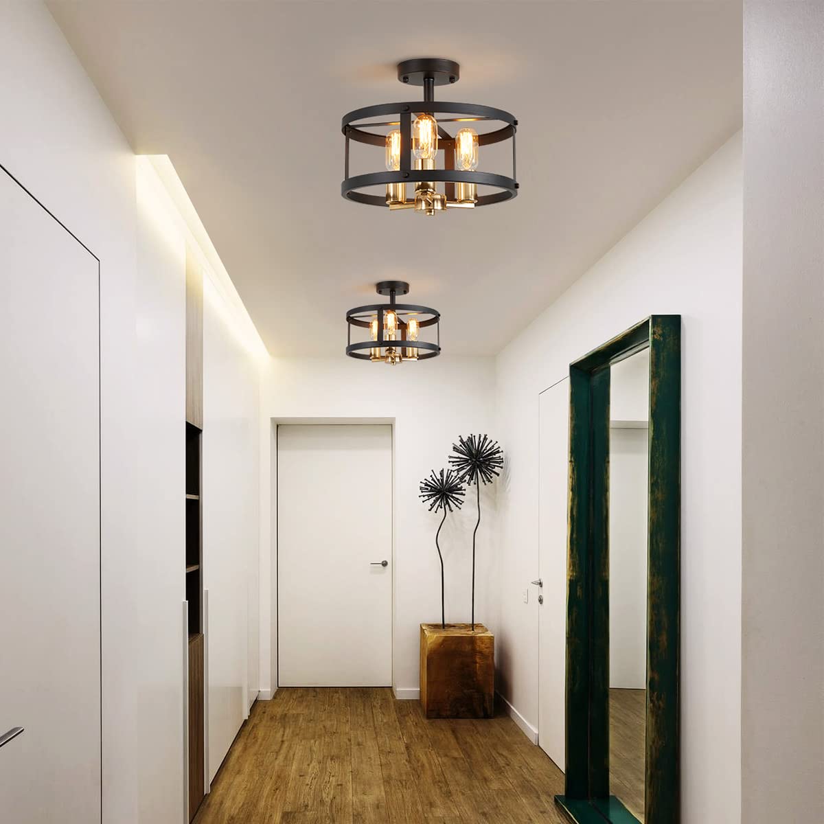 AGV LIGHTING Semi Flush Mount Ceiling Light Fixture - 3-Light Modern Close to Ceiling Lighting for Bedroom, Living Room & Hallway