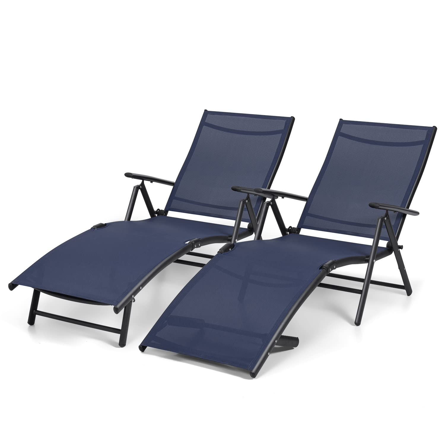 Devoko 2-Pack Adjustable Folding Outdoor Lounge Chairs - Waterproof Patio Chaise Lounge for Poolside, Beach, Backyard & Garden Relaxation (Blue)