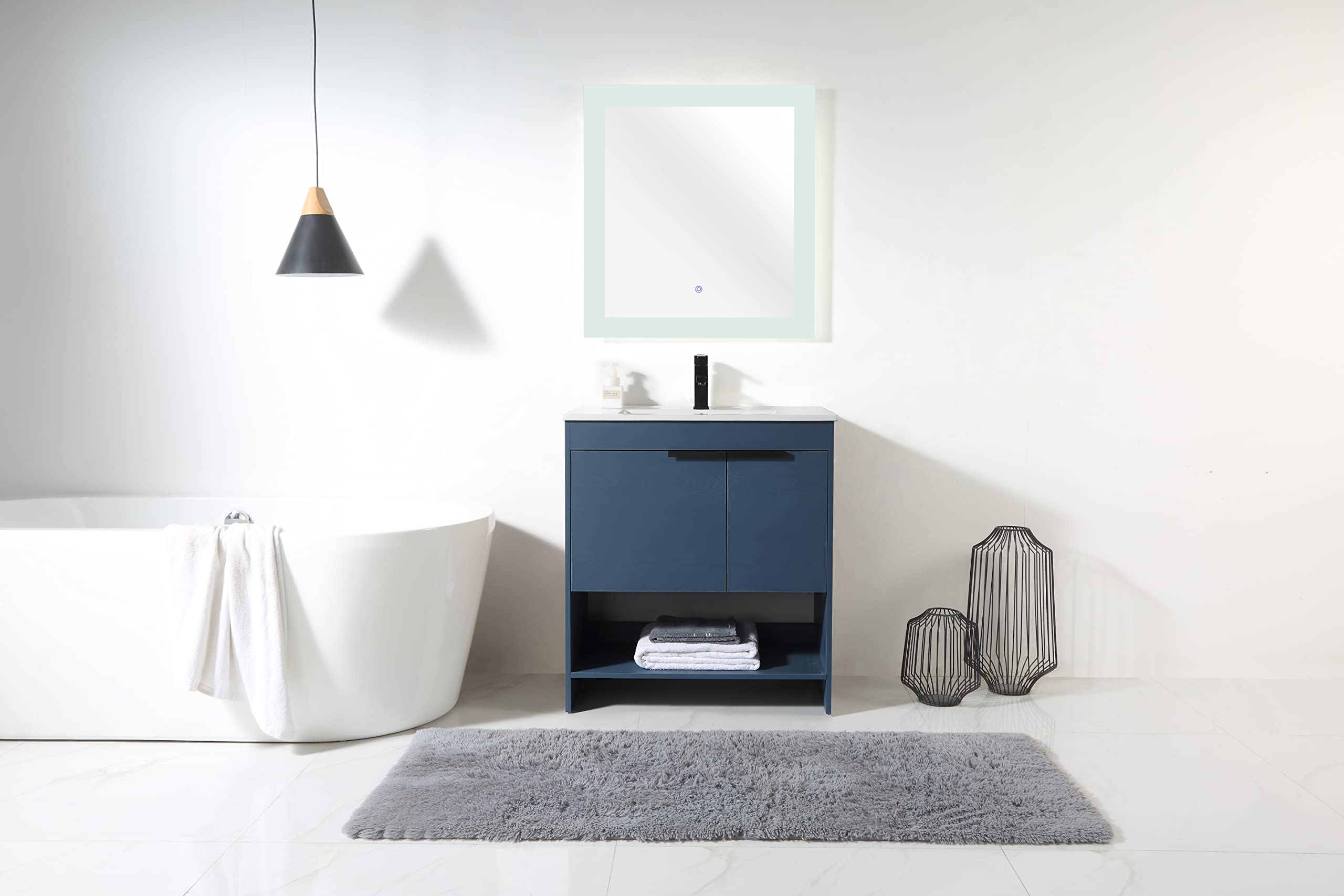 Fine Fixtures Phoenix 30 Inch Bathroom Vanity with Sink - Modern Design, Soft-Close Doors, Storage Drawers, Durable Construction - Navy Blue Bath Vanity for Small Spaces | Perfect for Apartments, Powder Rooms & Guest Baths (Full Assembly Required)
