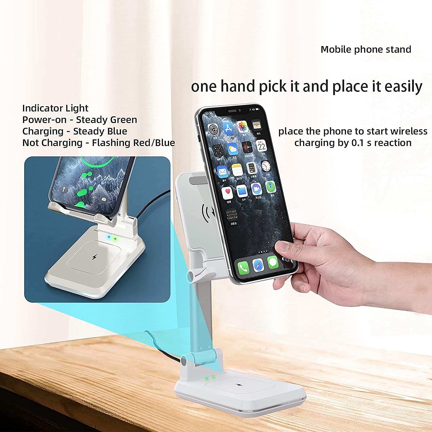 Raxxio 2-in-1 Adjustable Wireless Charging Stand - 10W Qi Fast Charger for iPhone 15/14/13/12/11 Pro/Plus/Max & Samsung Galaxy S23/S22/S21/S20 - Compatible with AirPods - Dual Wireless Charging Station (White) - Perfect for Home, Office & Nightstand Charging