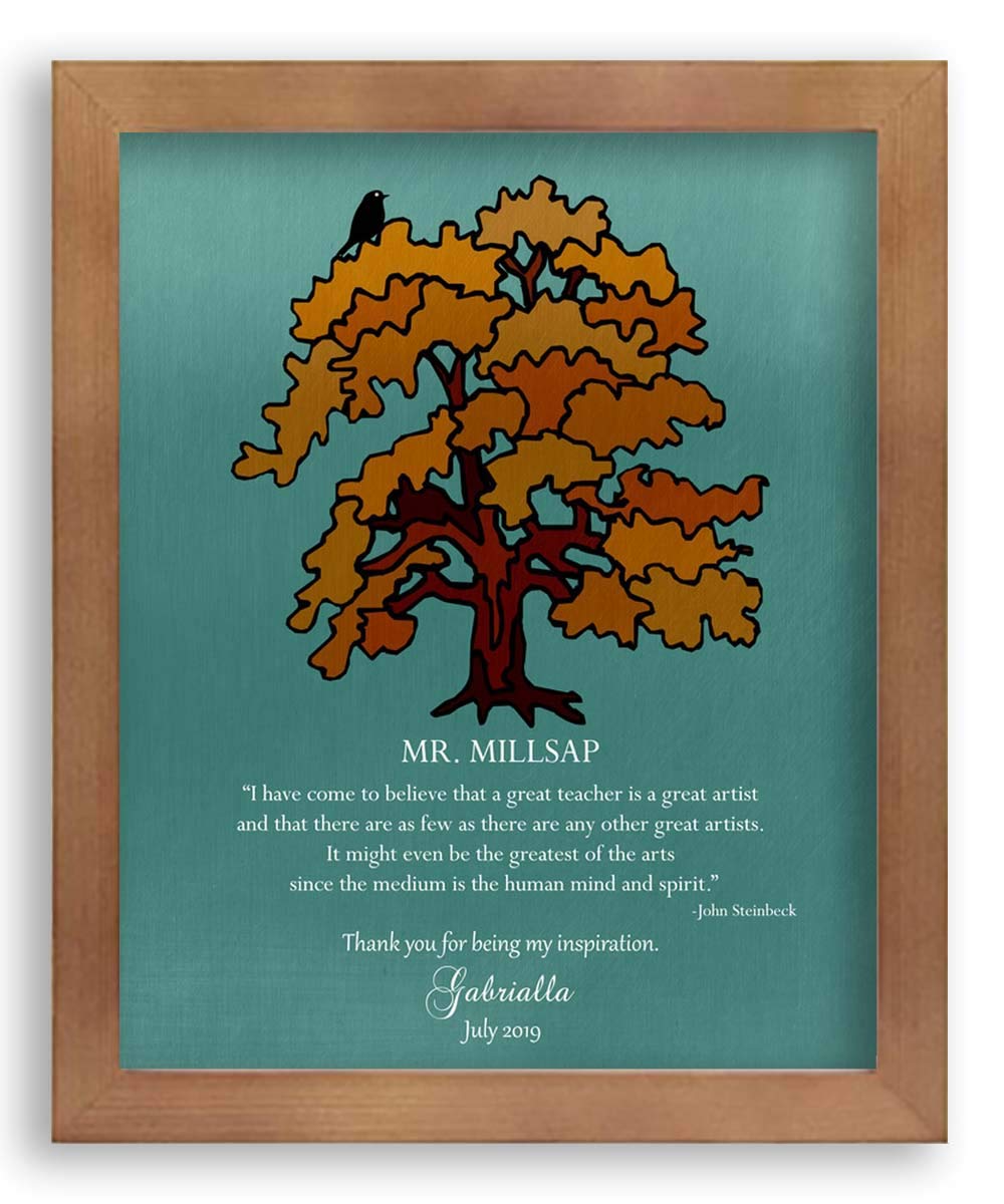 Personalized Teacher Thank You Gift - Handcrafted Orange Tree Print with John Steinbeck Quote - 1819-8x10 Unframed Paper Art - Perfect Mentor, Boss & Leader Appreciation Gift for Office, Classroom or Home Decor