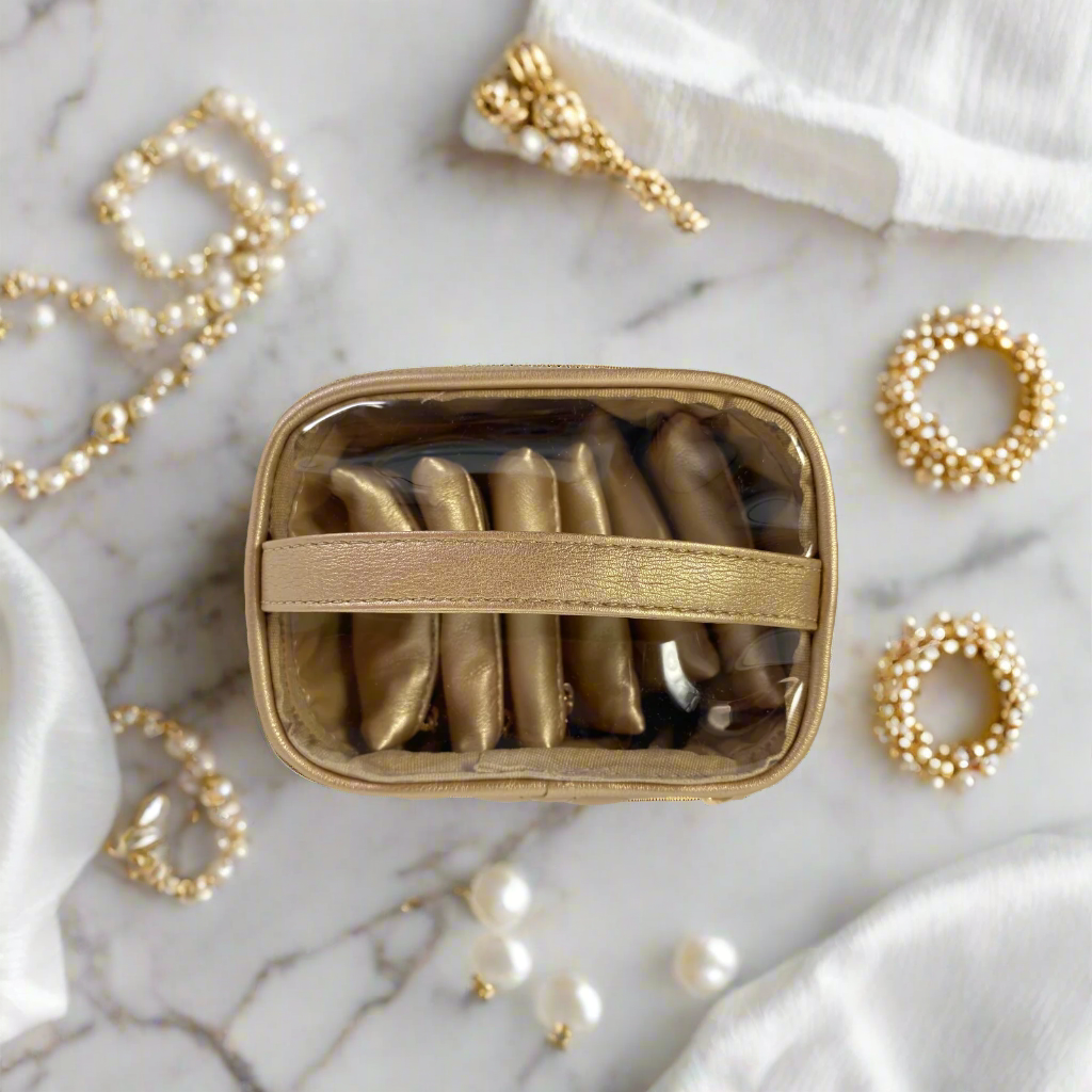 Elegant Nude & Gold Jewelry Travel Case - Perfect for Vacation, Business Trips & Organizing Accessories