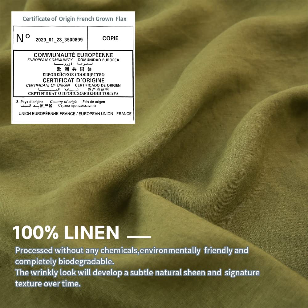 100% Pure Linen Sheet Set Full Size - Natural French Flax 4-Piece Washed Breathable Bedding (Flat Sheet, Fitted Sheet, 2 Pillowcases) in Olive Green with Embroidery | Farmhouse & Bohemian Style | Perfect for Hot Sleepers & Eco-Friendly Homes