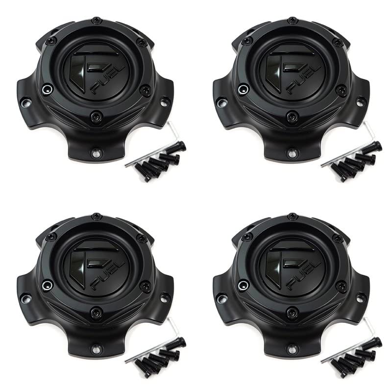 4 Matte Black Fuel Off-Road Wheel Center Hub Caps for 5-Lug - Compatible with D745 Saber, Blitz D674/D673/D675/D706, Siege D709/D708, Rogue D704/D744, Saber D743/D741 Runner - Perfect for Jeep, Truck & SUV Off-Road Adventures