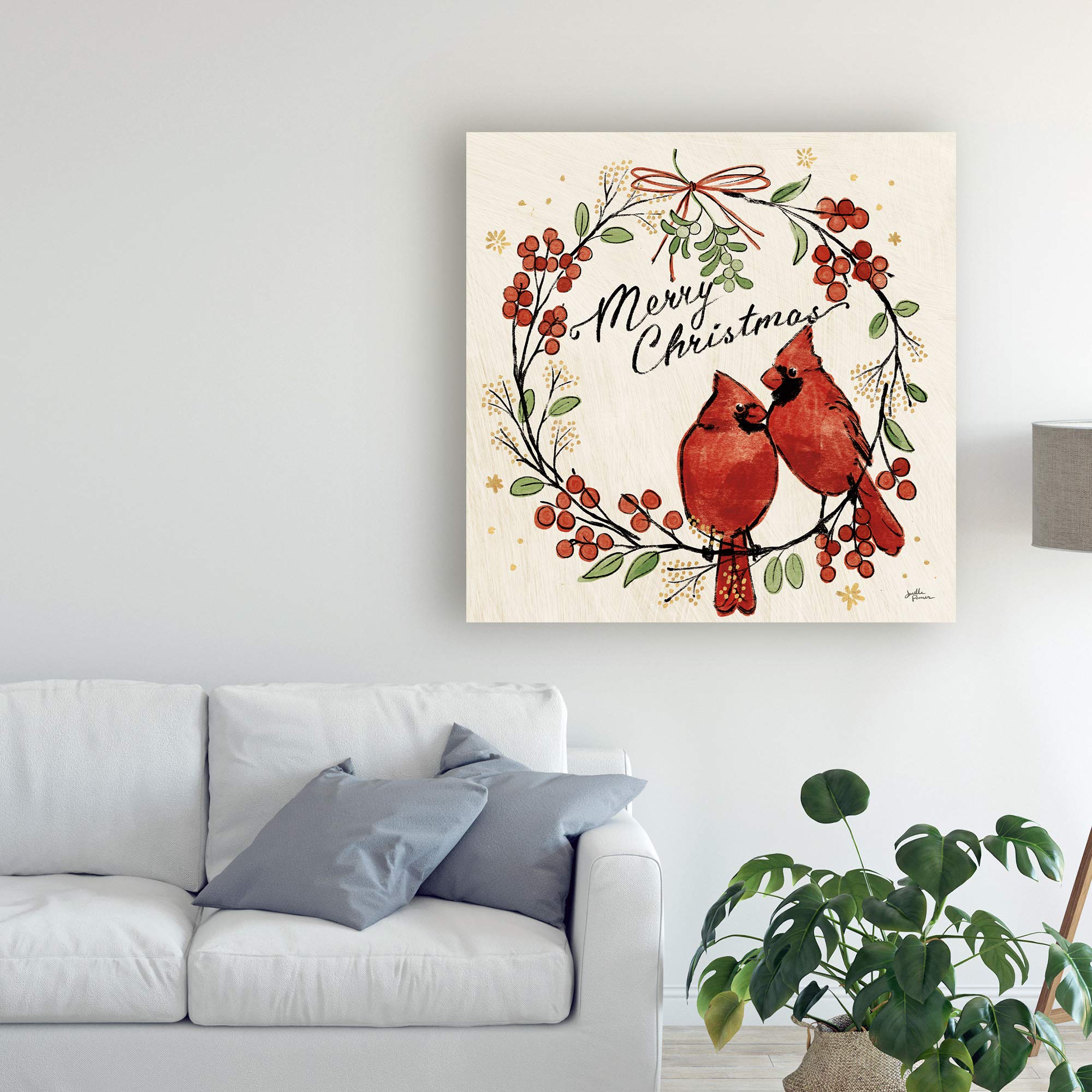 Janelle Penner Christmas Lovebirds XII - 18x18 Framed Wall Art Print, Romantic Holiday Decor for Living Room, Bedroom & Office