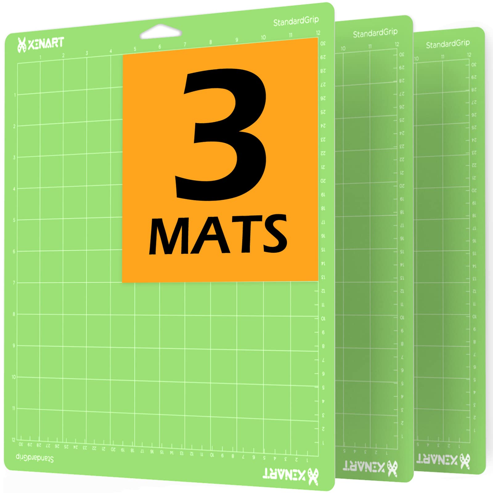 XINART StandardGrip Cutting Mat 12x12 Inch (3-Pack) - Adhesive Sticky Green Quilting Mats for Cricut Maker 3, Maker, Explore 3, Air 2, Air, One - Perfect for DIY Crafts, Scrapbooking & Vinyl Cutting Projects