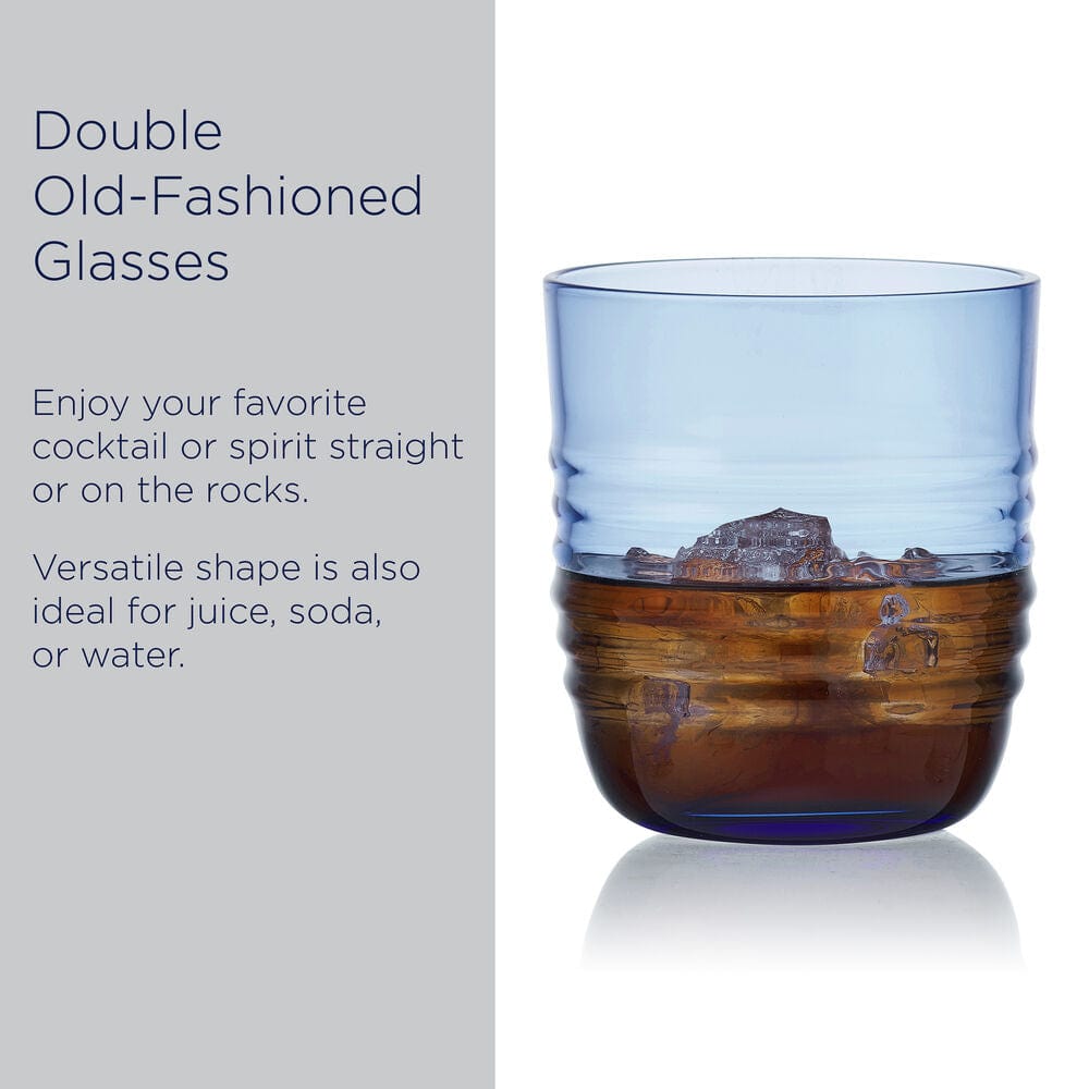 Ciara Cobalt Blue Set of 4 Double Old Fashioned Whiskey Glasses - Perfect for Bourbon, Scotch & Cocktail Drinking at Home Bar or Party Gifts