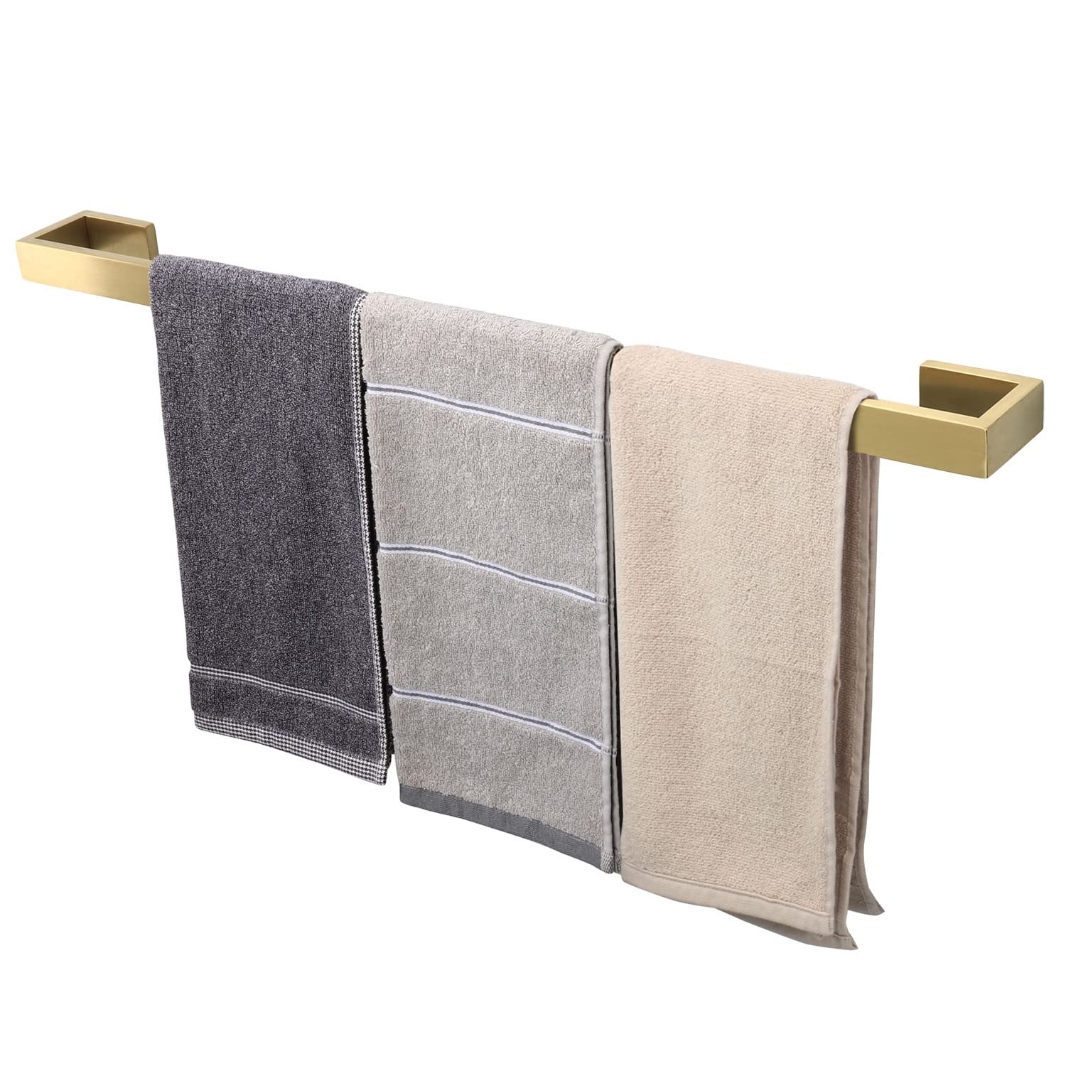 Premium SUS304 Stainless Steel Towel Bar - Heavy Duty 30 Inch Wall Mounted Bath Towel Rack with Square Base, Brushed Gold Finish for Bathroom & Spa - Perfect for Hanging Bath Towels, Robes, and Hand Towels in Luxury Homes, Hotels, and Resorts