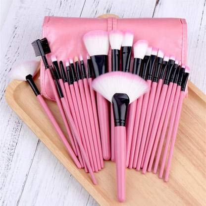 **Kamz Beauty 24-Piece Professional Wooden Makeup Brush Set with Leather Pouch | Soft Bristles for Foundation, Eyeshadow & Blending | Perfect for Makeup Artists & Beauty Enthusiasts**