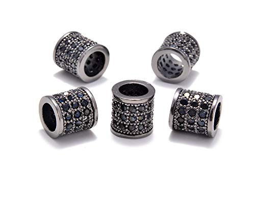 5 Pcs Black on Gunmetal Tube Beads (8x8mm)