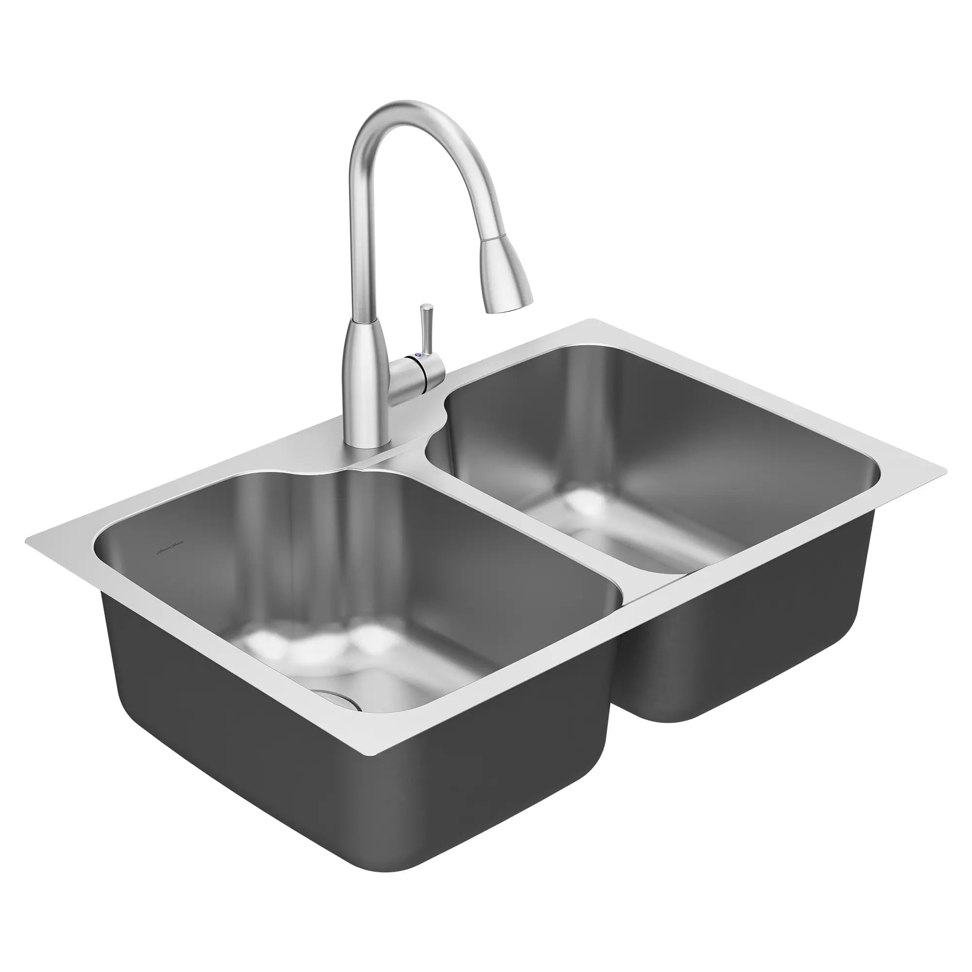 Fairacres® 33 x 22 Inch Stainless Steel 1 Hole Dual Mount Double Bowl Kitchen Sink with Pull Down Faucet - Perfect for Modern Kitchens, Dishwashing & Food Prep