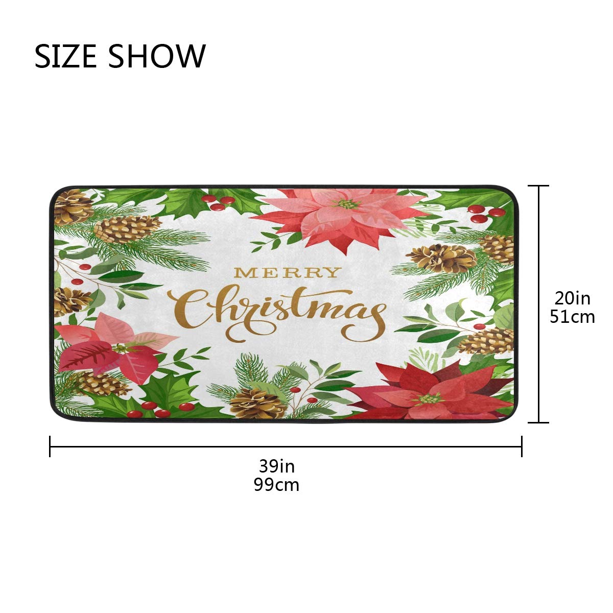 MOYYO Christmas Poinsettia Flower Anti-Fatigue Kitchen Mat - Non-Slip, Oil & Stain Resistant, Easy Clean Floor Rug for Kitchen, Bathroom, Indoor & Outdoor Use - Perfect Holiday Decor for Home Entryway