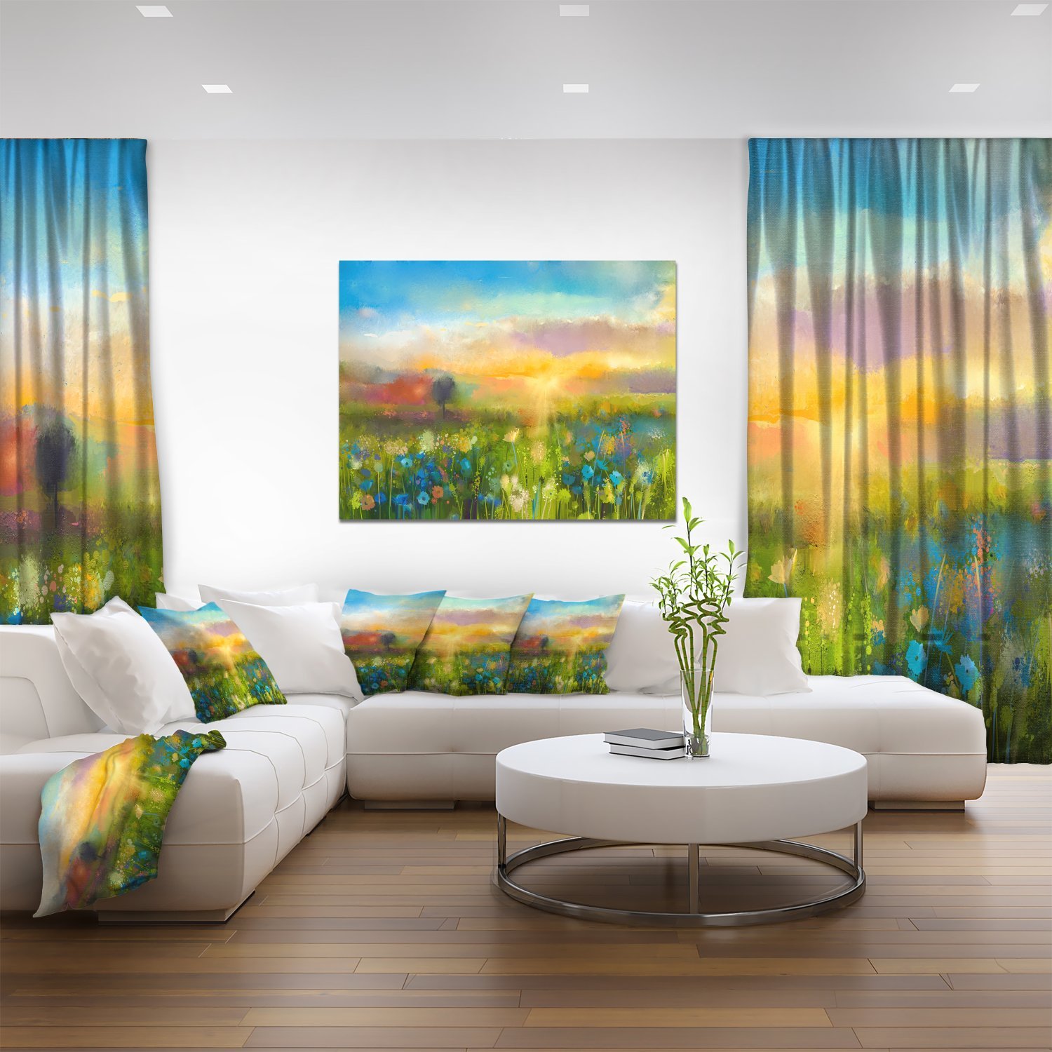 Sunset Meadow Landscape Contemporary Canvas Art Print - Stunning Nature Wall Decor for Living Room, Bedroom & Office